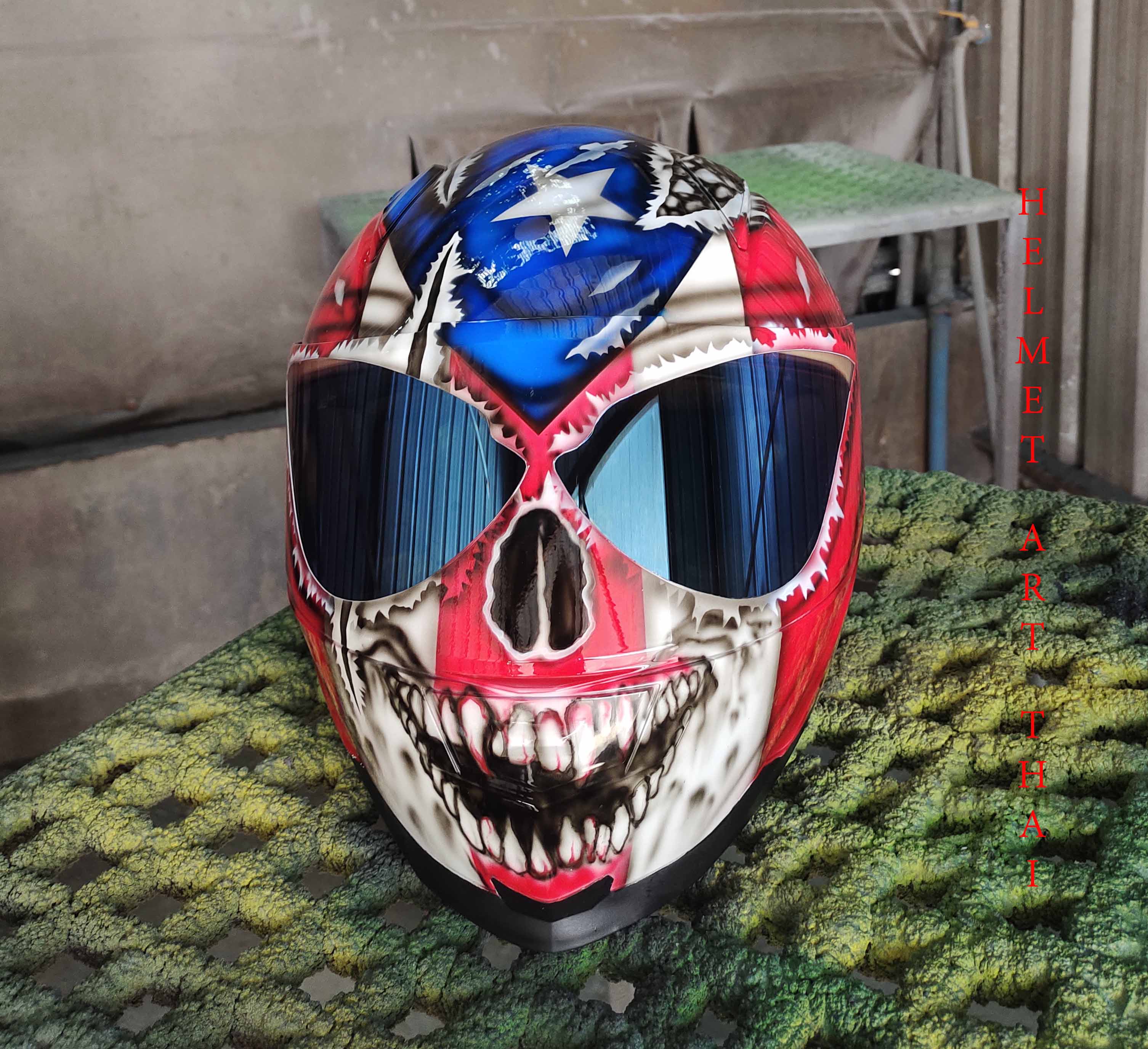 Puerto Rico Flag Skull Custom Motorcycle Helmet 🇵🇷💀🔥