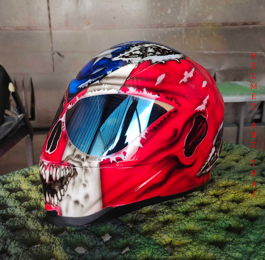 Puerto Rico Flag Skull Custom Motorcycle Helmet 🇵🇷💀🔥