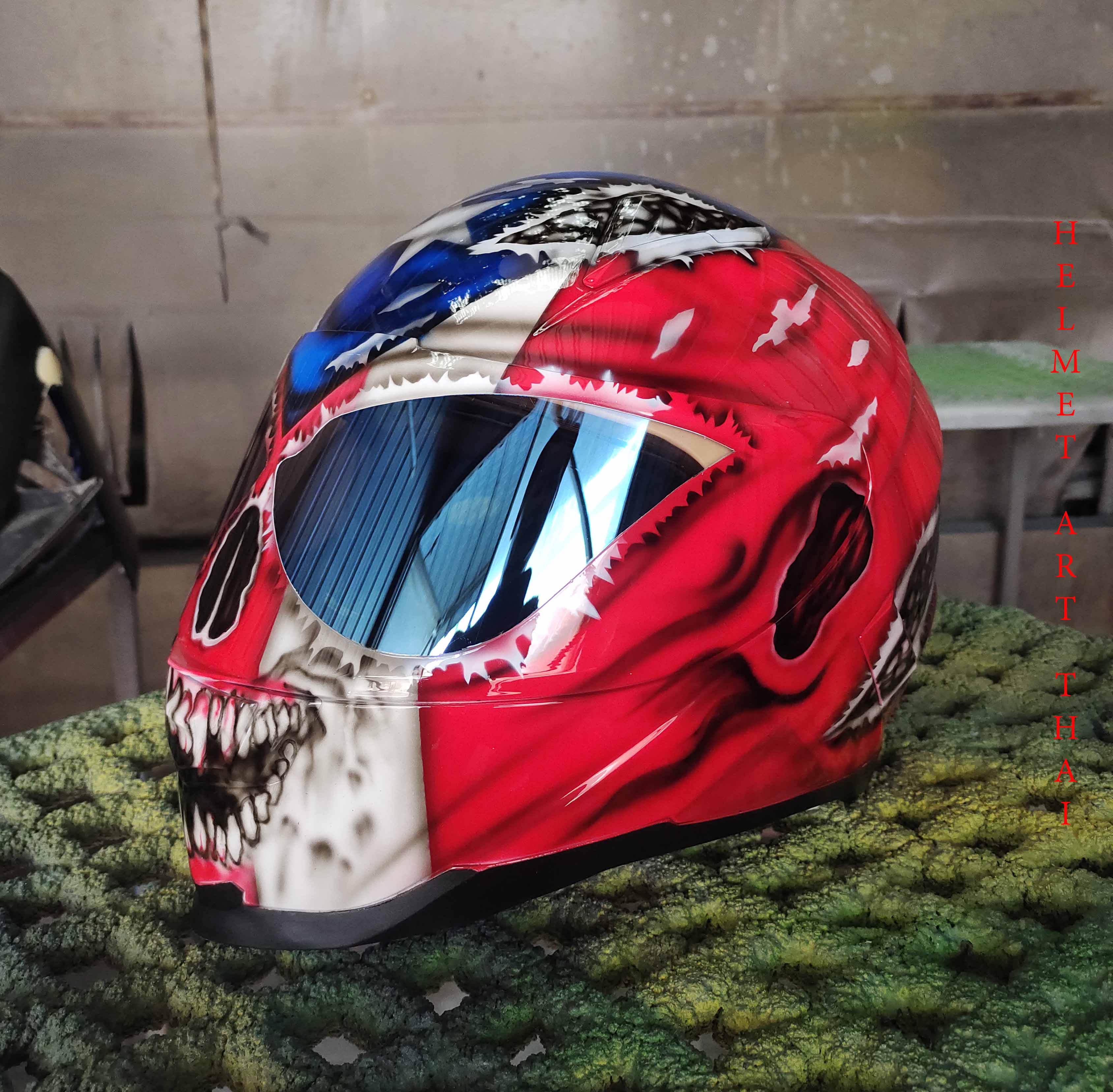 Puerto Rico Flag Skull Custom Motorcycle Helmet 🇵🇷💀🔥