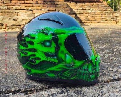 CASQUE MOTO GREEN CUSTOM AIRBRUSHED