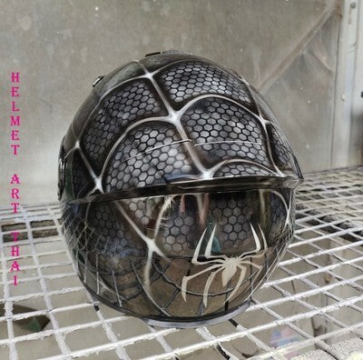 CASQUE DE MOTO NOIR SPIDER MAN CUSTOM AIRBRUSHED