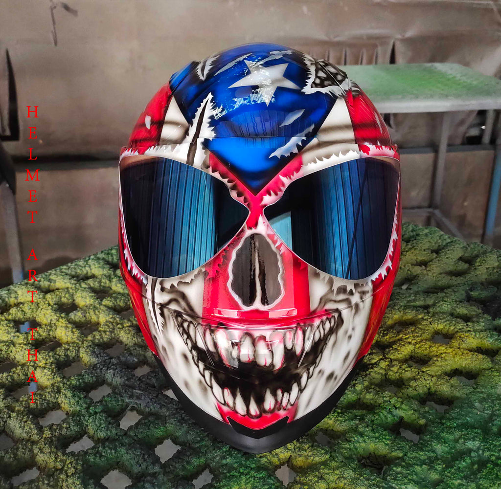 Puerto Rico Flag Skull Custom Motorcycle Helmet 🇵🇷💀🔥