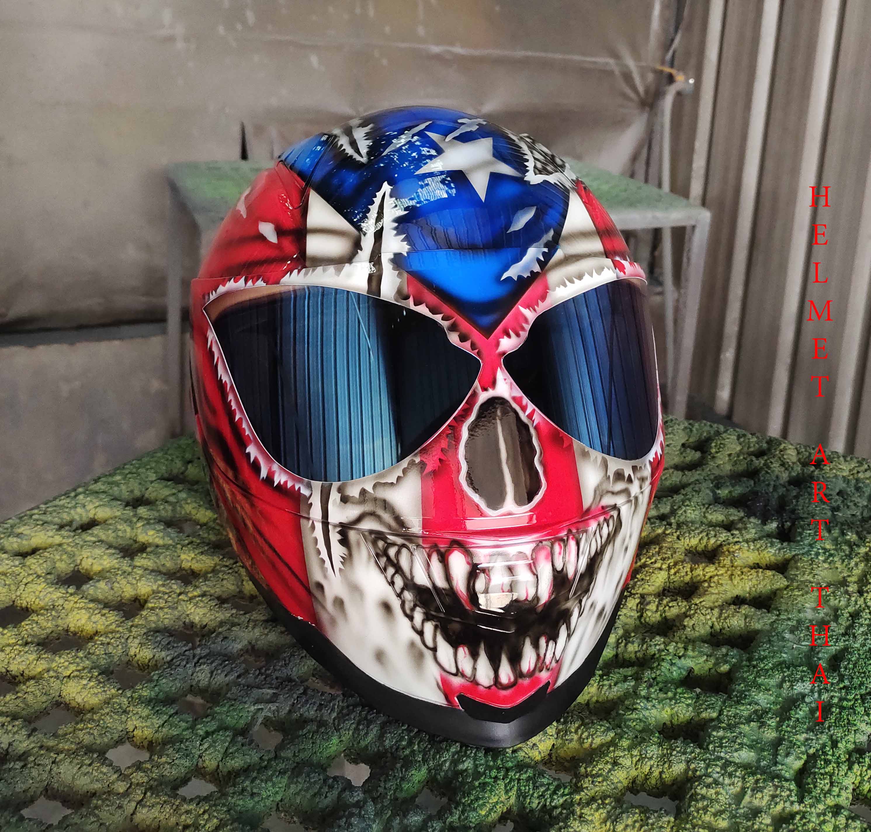 Puerto Rico Flag Skull Custom Motorcycle Helmet 🇵🇷💀🔥