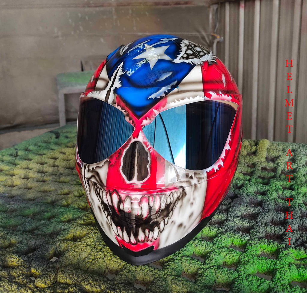Puerto Rico Flag Skull Custom Motorcycle Helmet 🇵🇷💀🔥