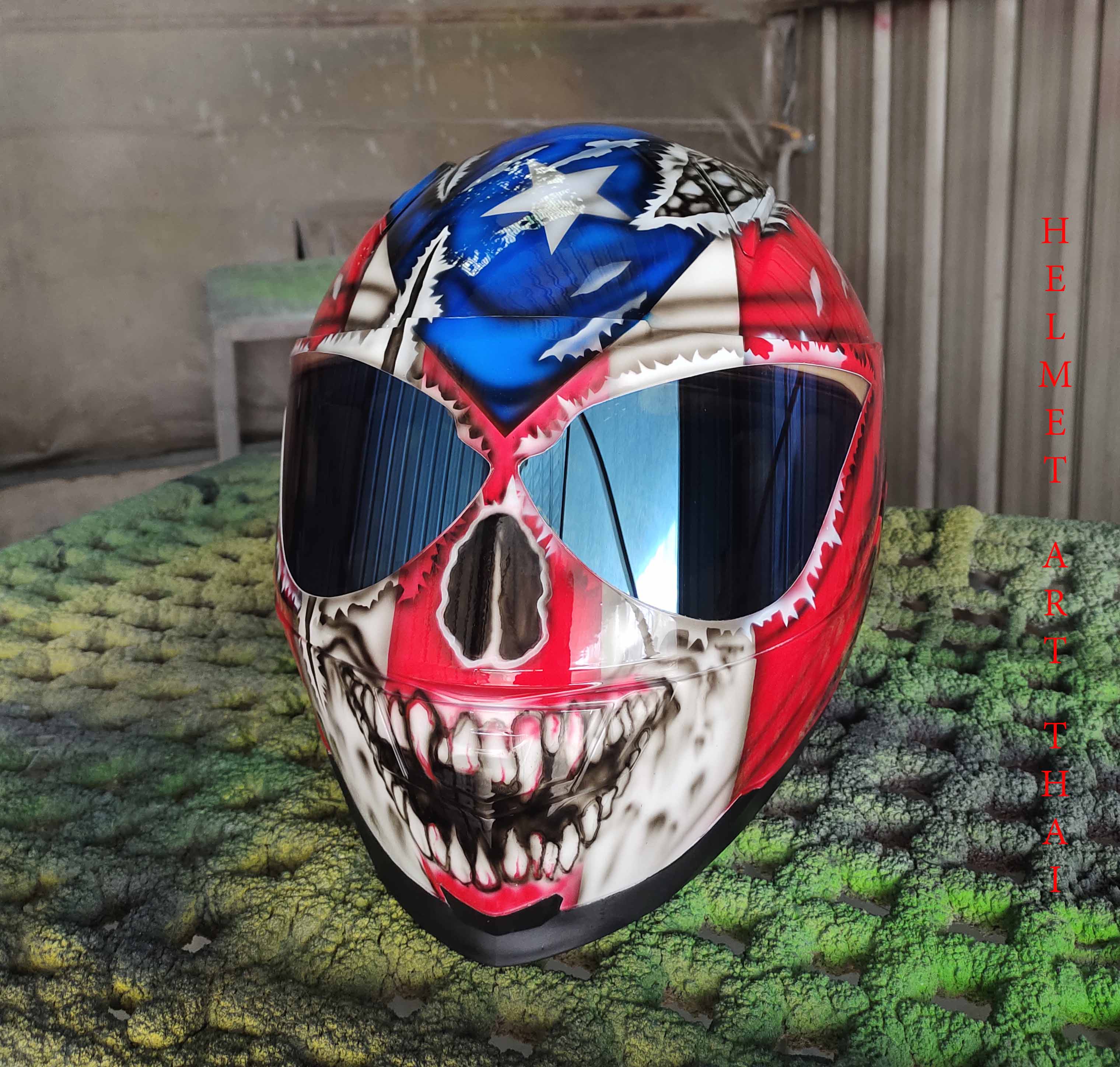 Puerto Rico Flag Skull Custom Motorcycle Helmet 🇵🇷💀🔥