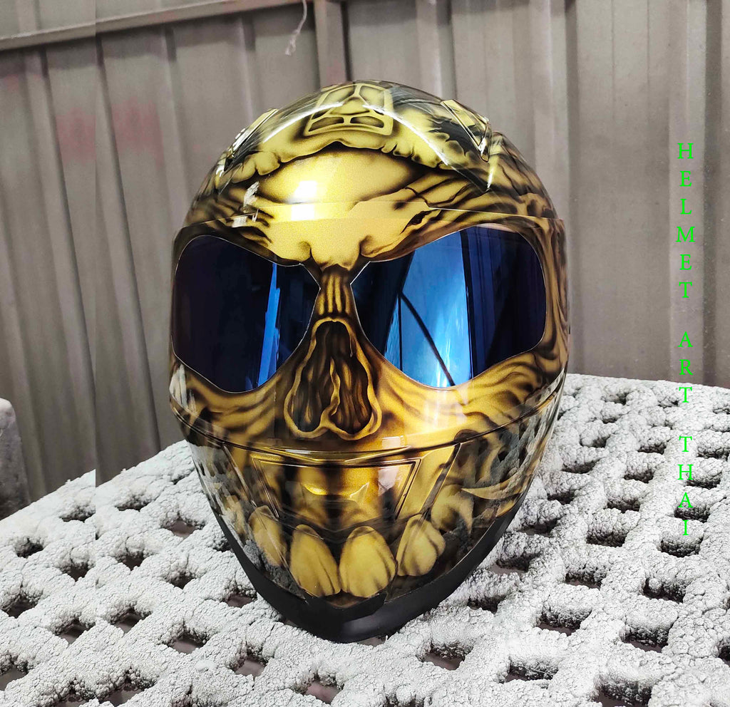 Gold Custom Airbrush Motorradhelm ✨🏺