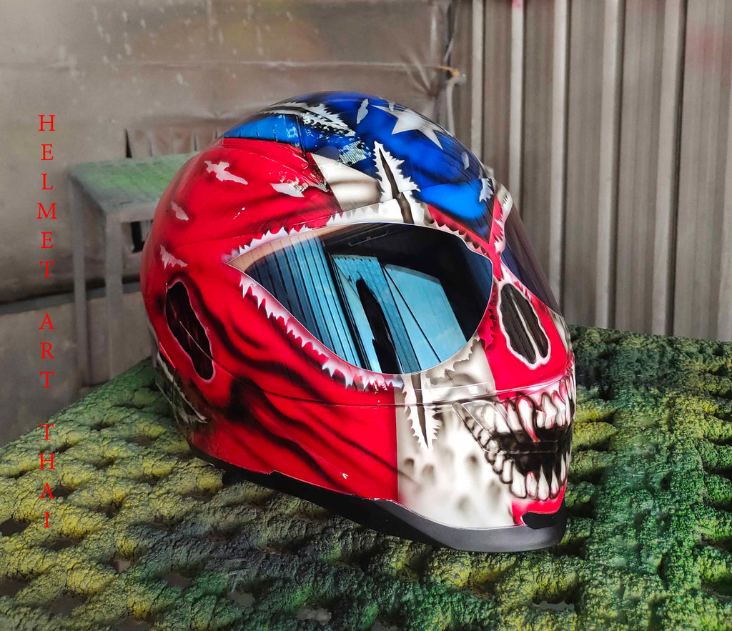 Puerto Rico Flag Skull Custom Motorcycle Helmet 🇵🇷💀🔥