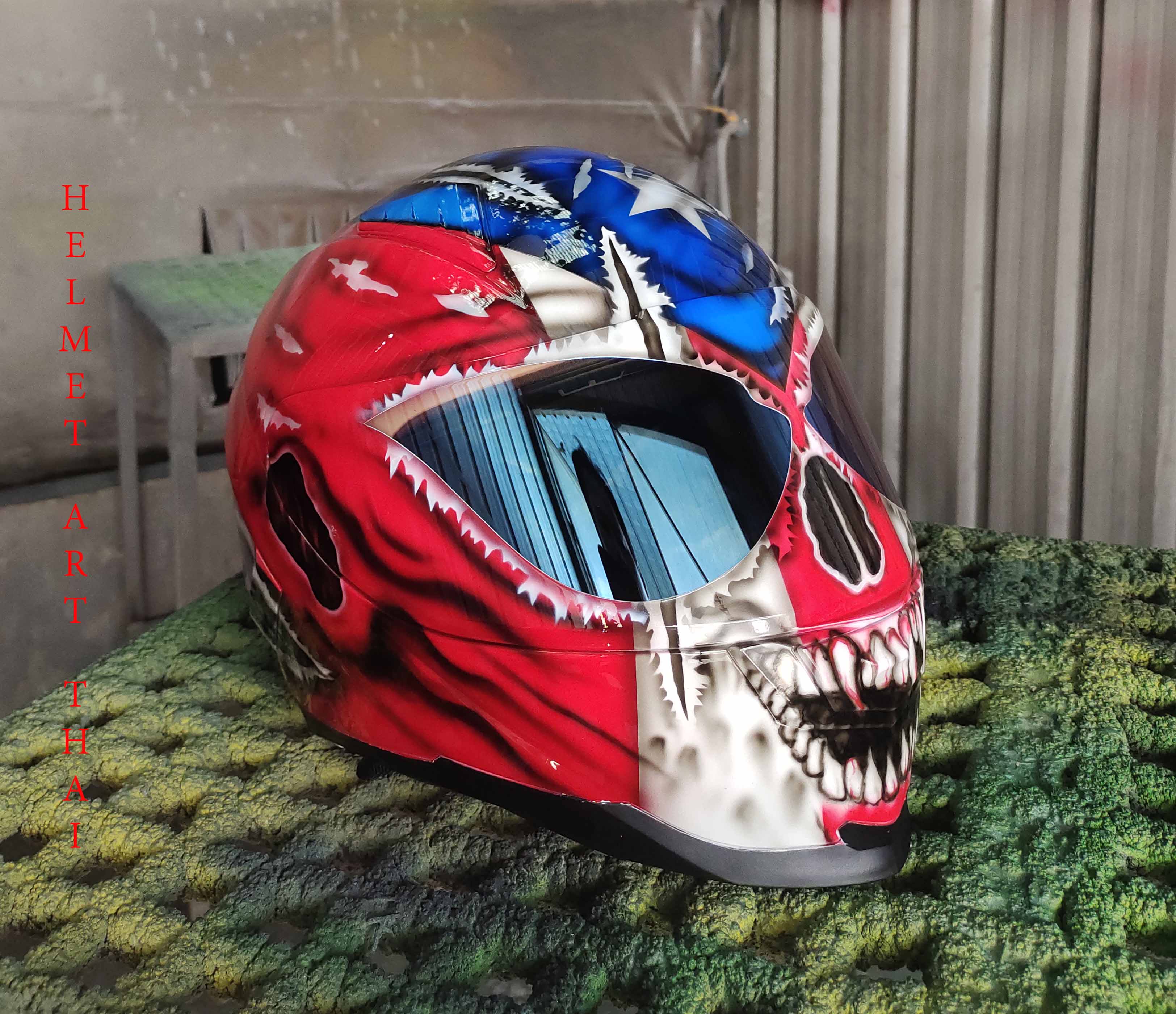 Puerto Rico Flag Skull Custom Motorcycle Helmet 🇵🇷💀🔥