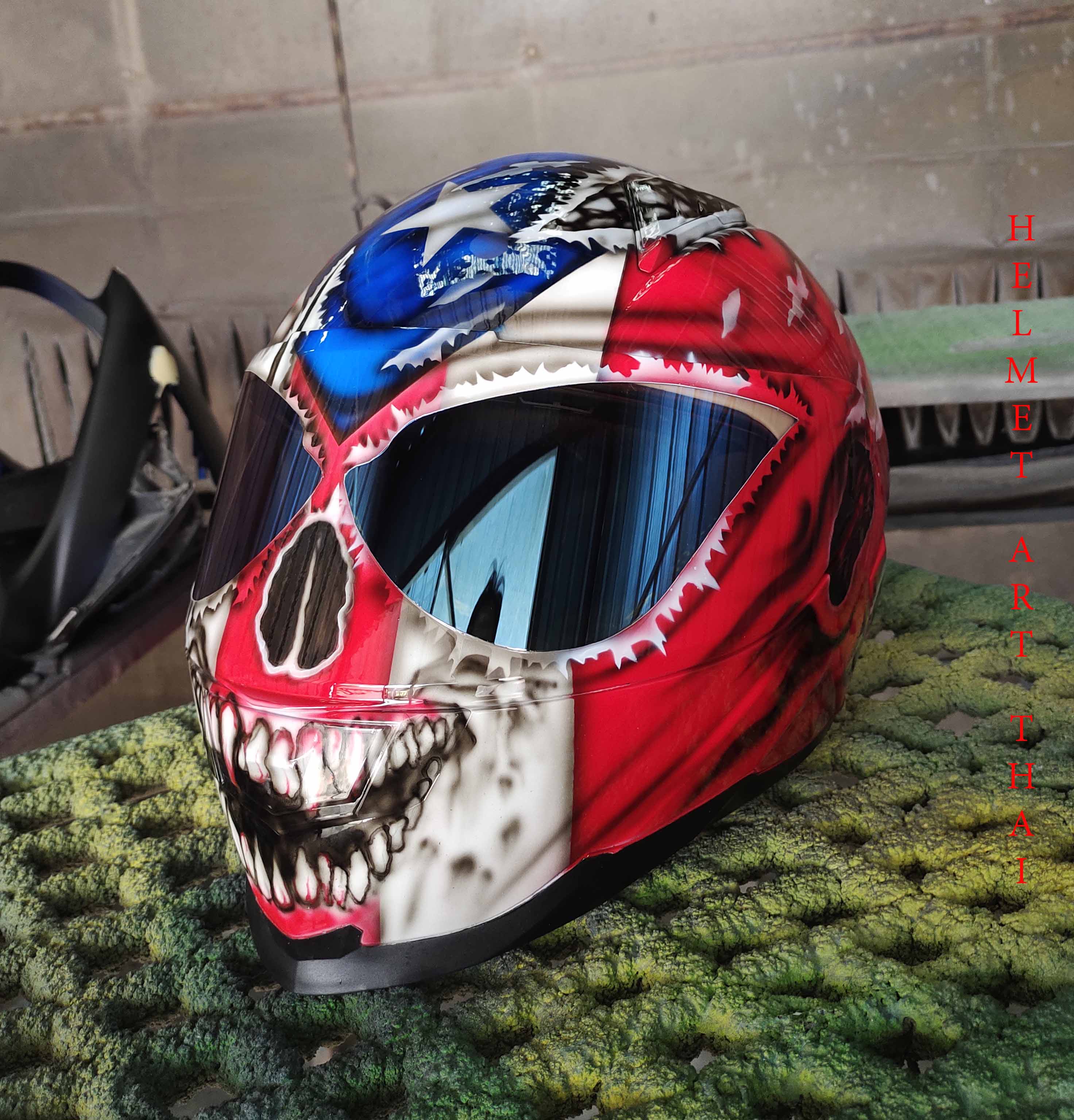 Puerto Rico Flag Skull Custom Motorcycle Helmet 🇵🇷💀🔥