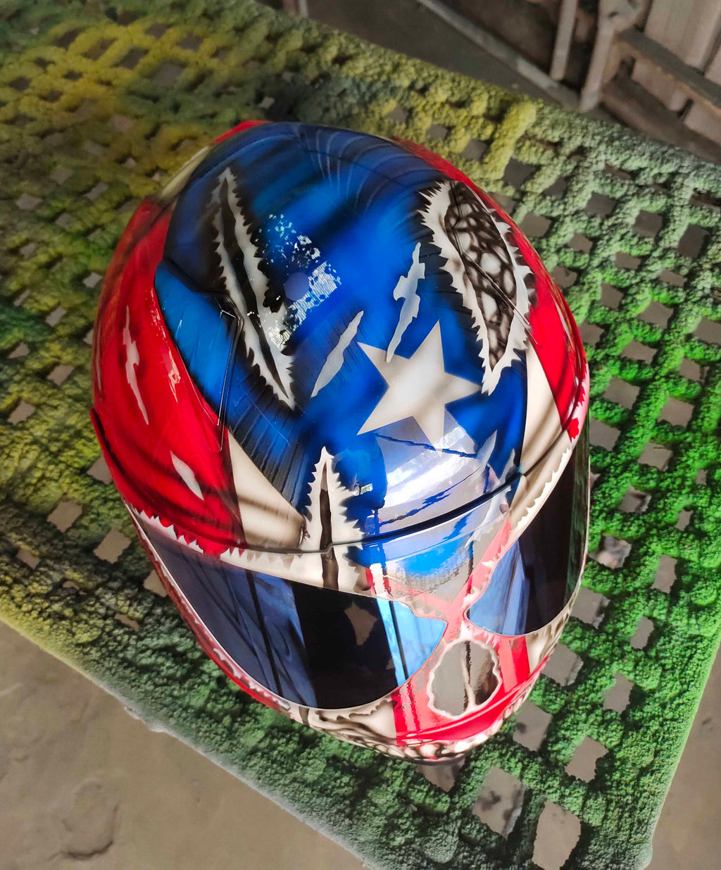 Puerto Rico Flag Skull Custom Motorcycle Helmet 🇵🇷💀🔥