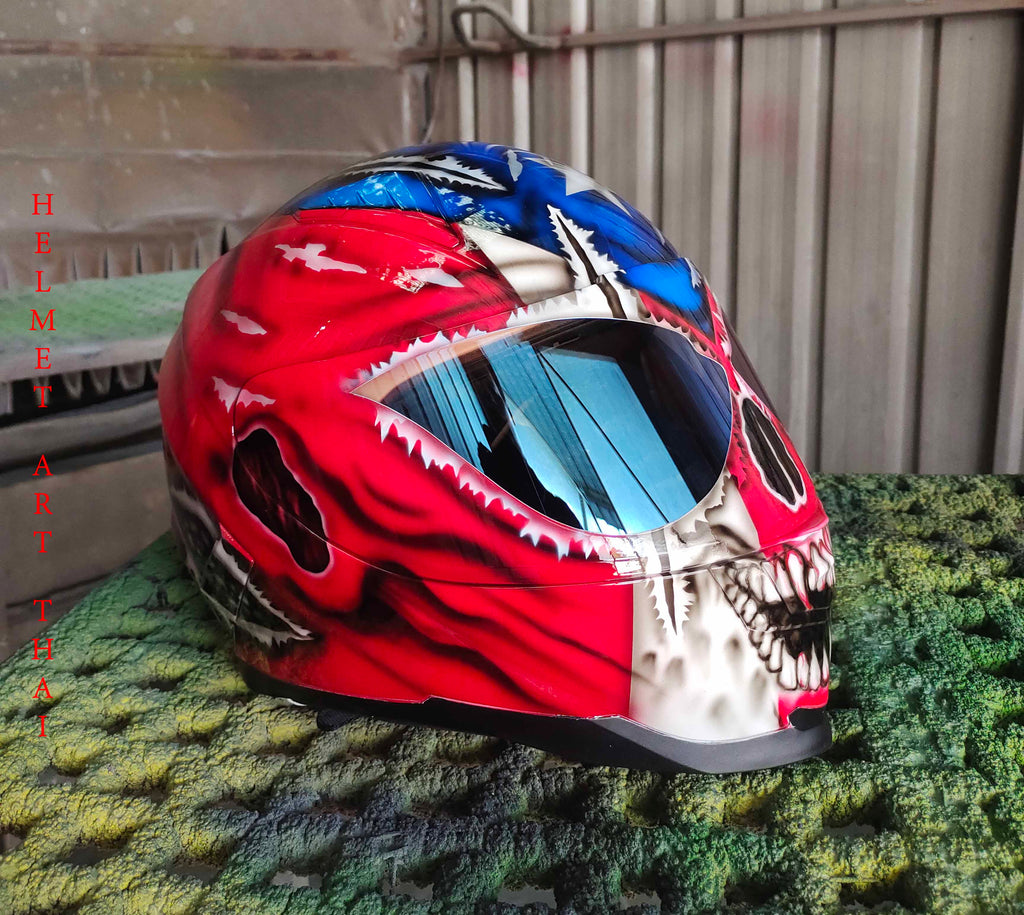 Puerto Rico Flag Skull Custom Motorcycle Helmet 🇵🇷💀🔥