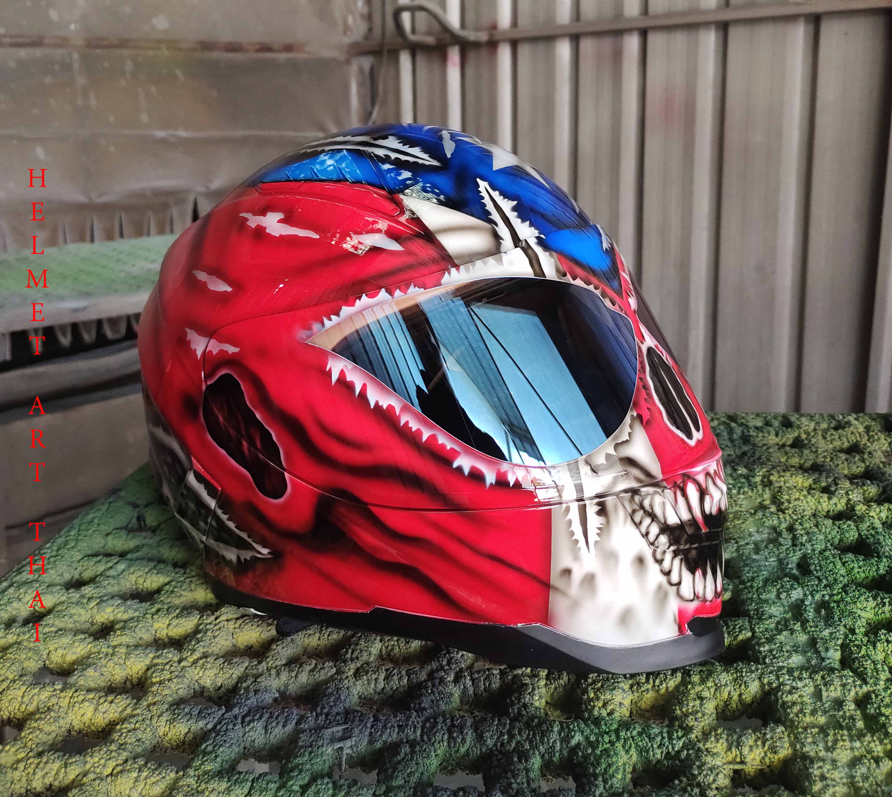 Puerto Rico Flag Skull Custom Motorcycle Helmet 🇵🇷💀🔥