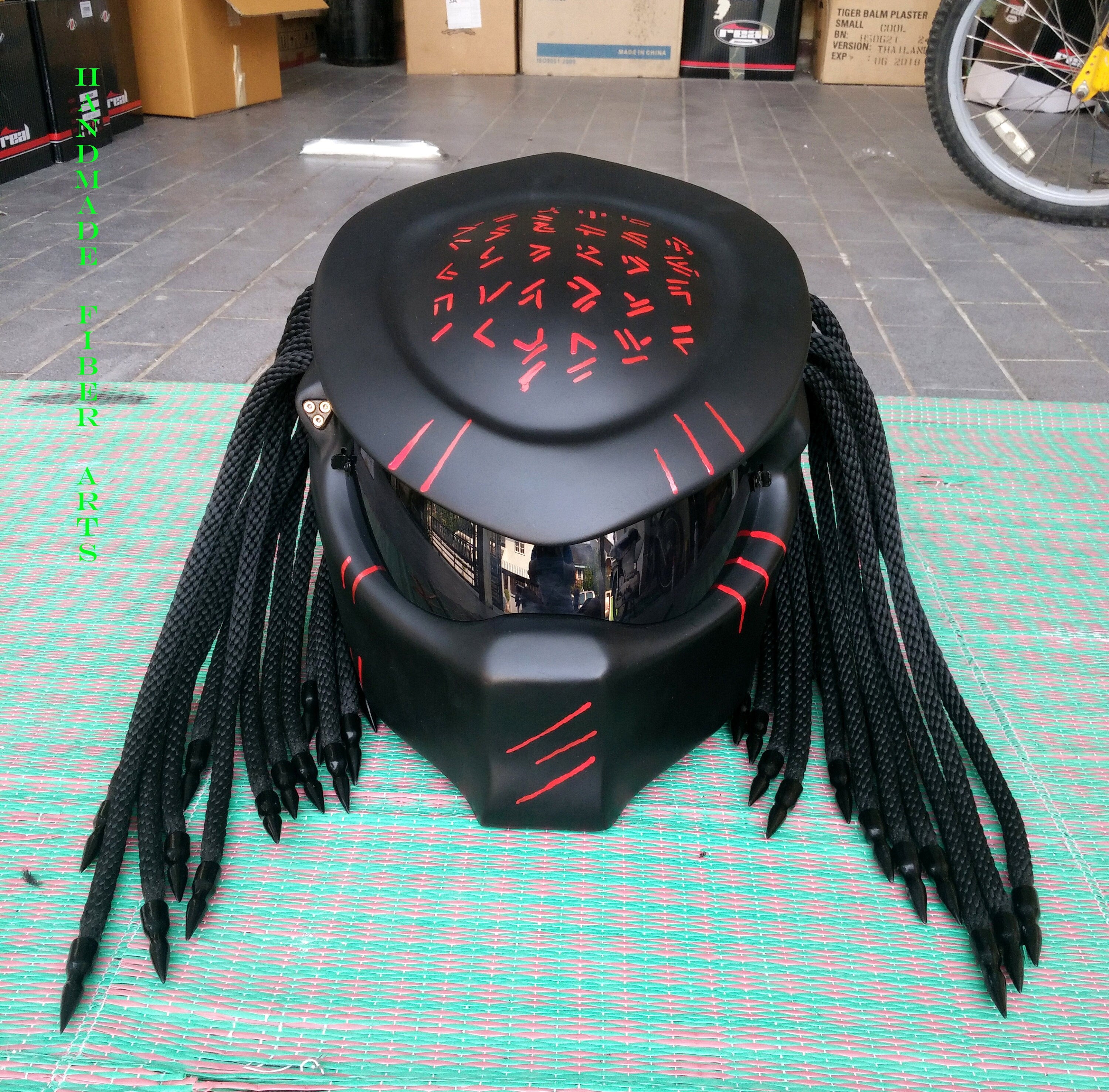 Black Custom Predator Full Face Motorcycle Helmet