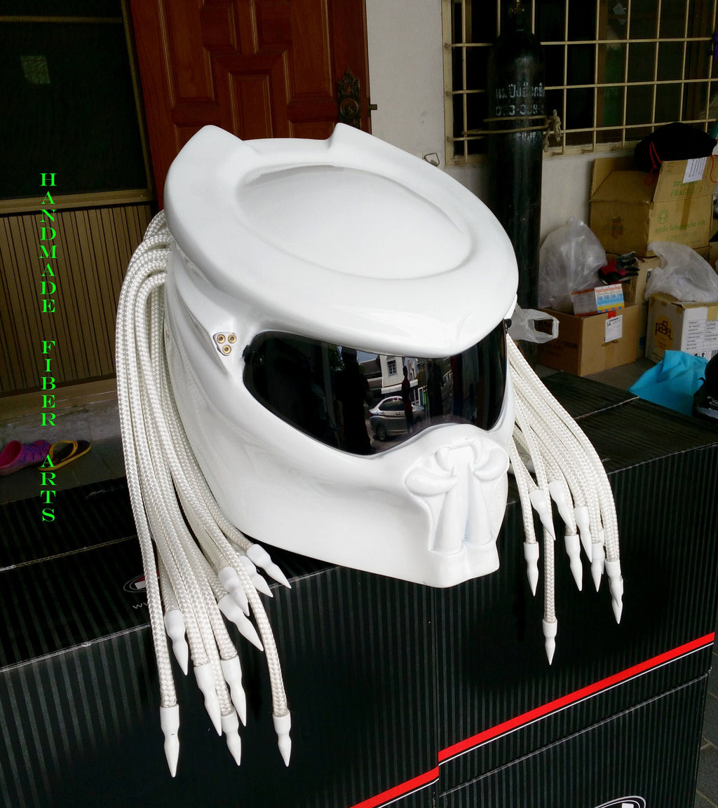 White Predator Motorcycle Helmet 👾✨