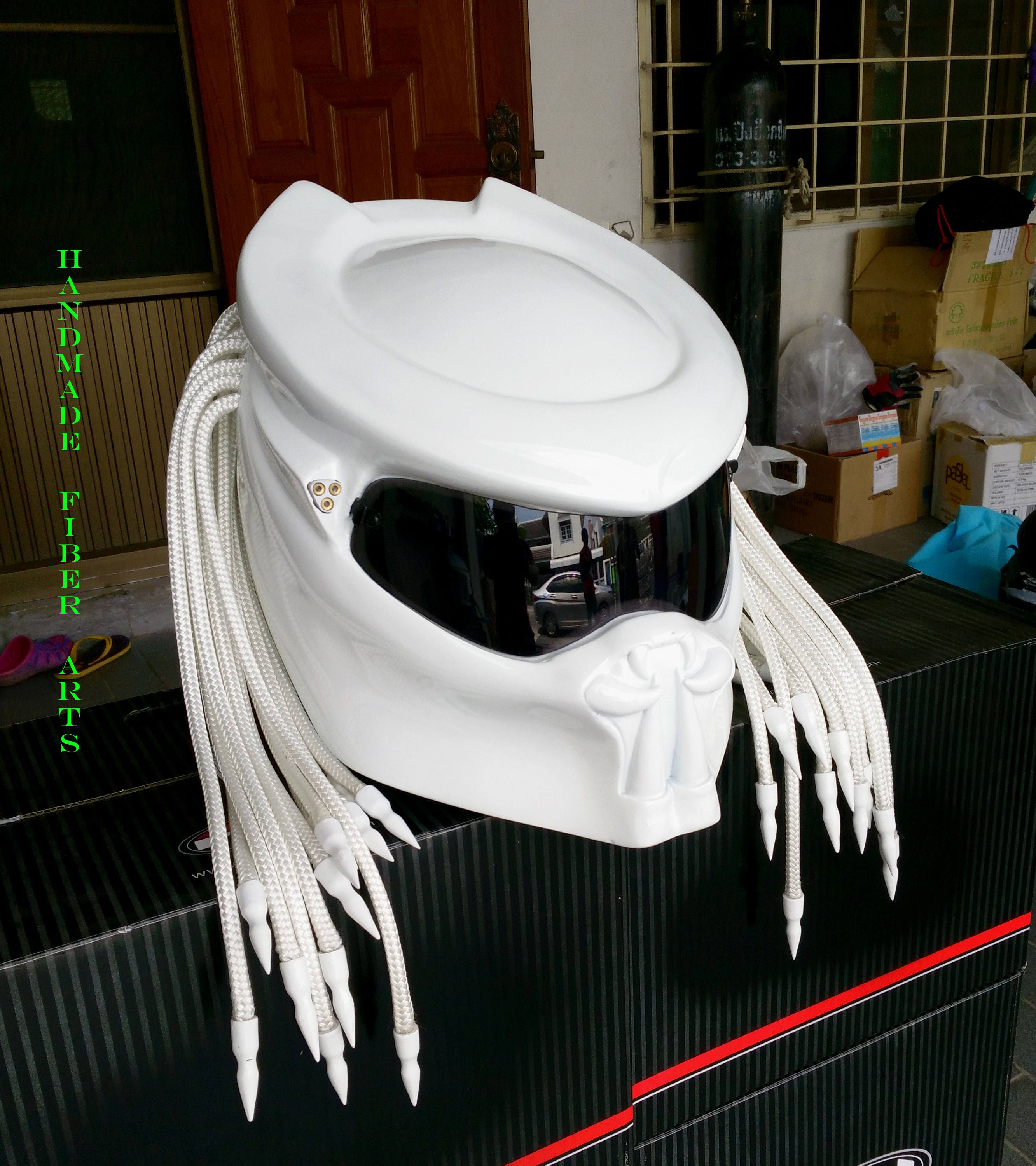 White Predator Motorcycle Helmet 👾✨