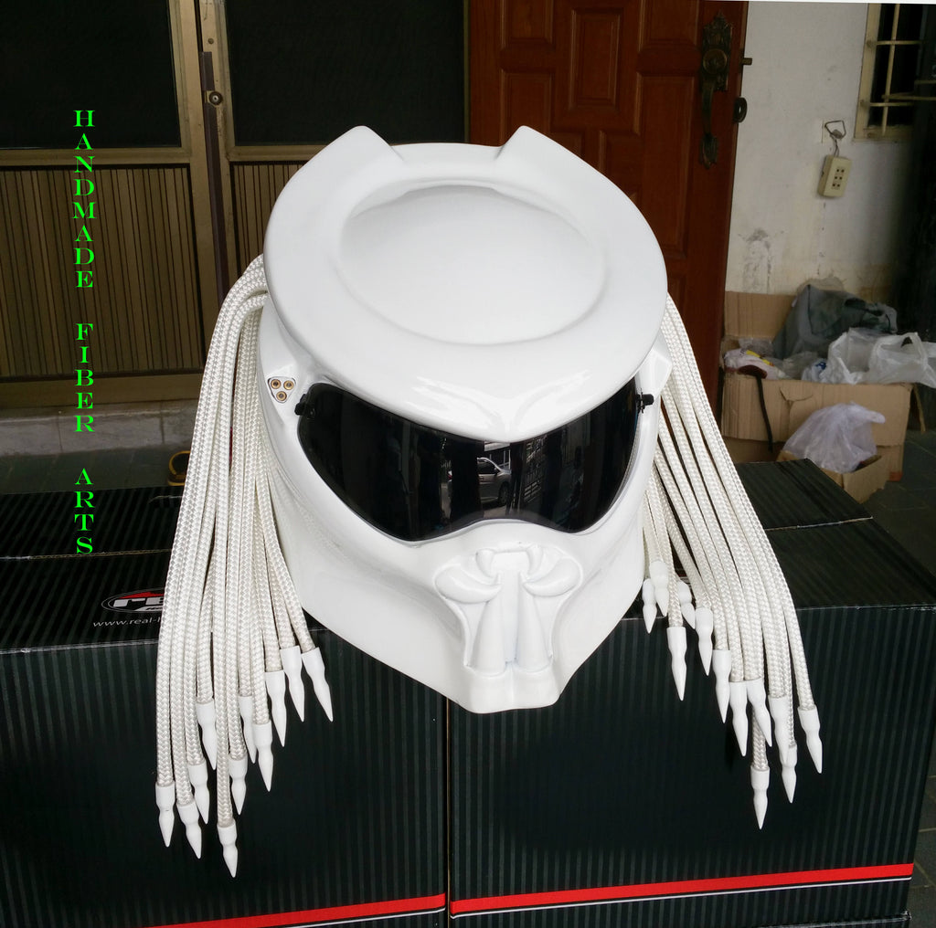 White Predator Motorcycle Helmet 👾✨