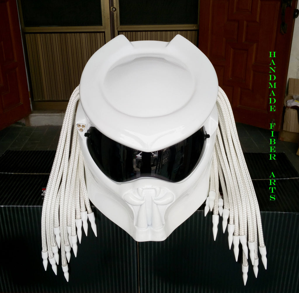 White Predator Motorcycle Helmet 👾✨