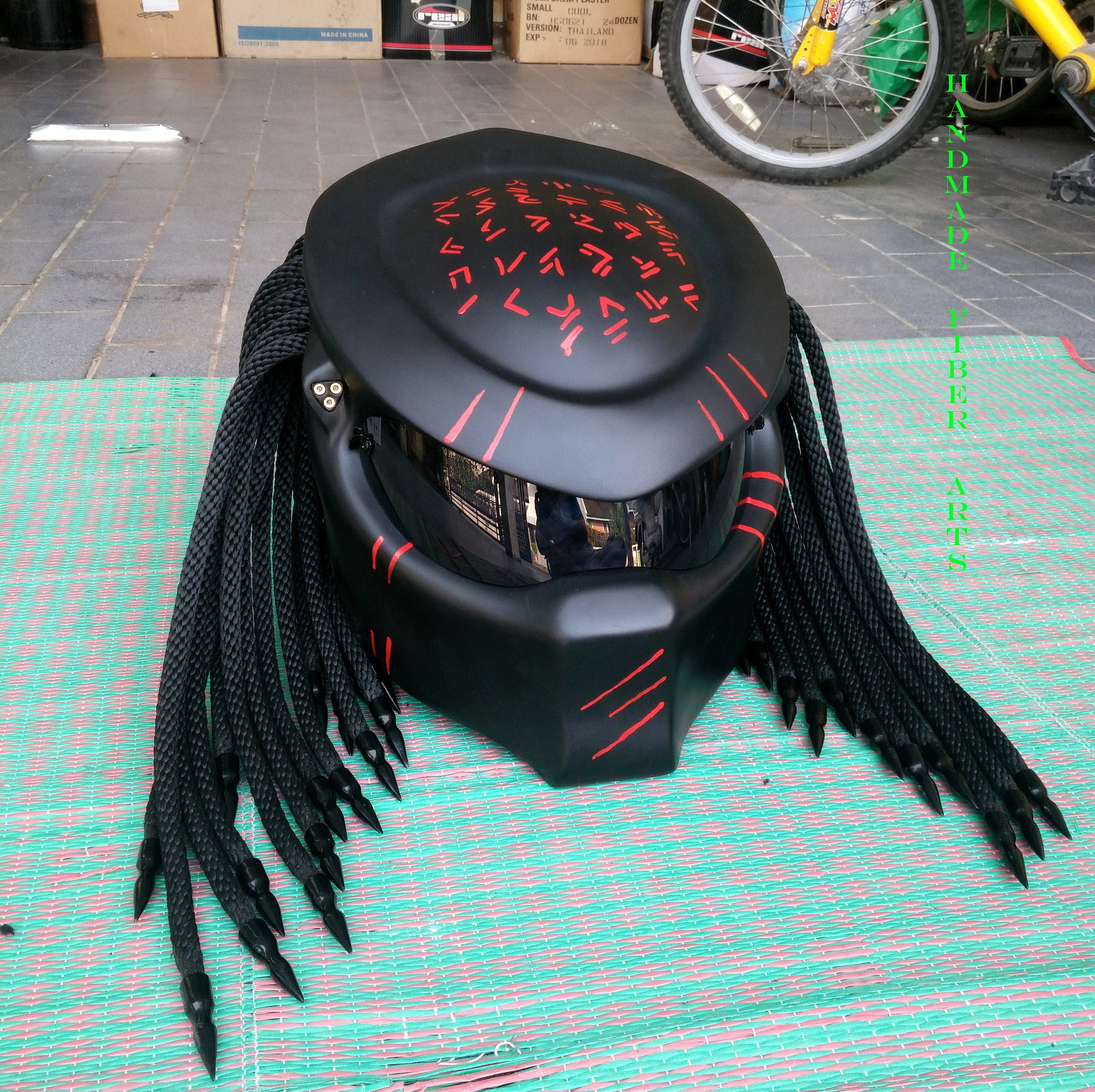 Black Custom Predator Full Face Motorcycle Helmet
