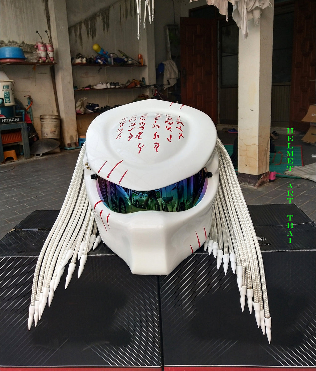 White Predator Custom Motorcycle Helmet 👾✨