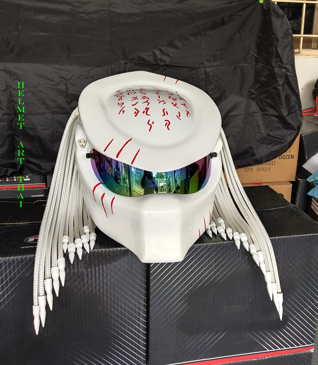 White Predator Custom Motorcycle Helmet 👾✨