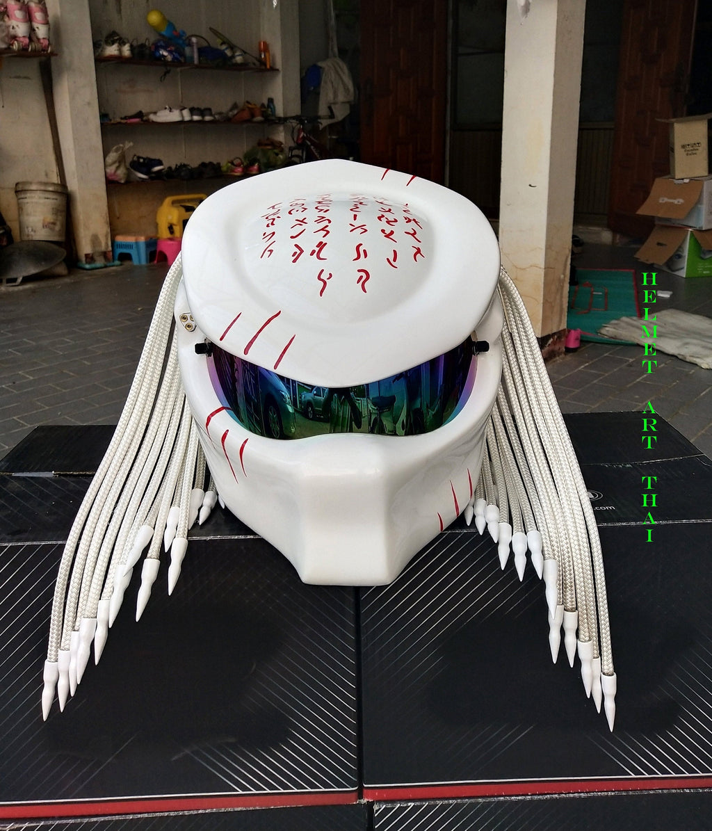 White Predator Custom Motorcycle Helmet 👾✨