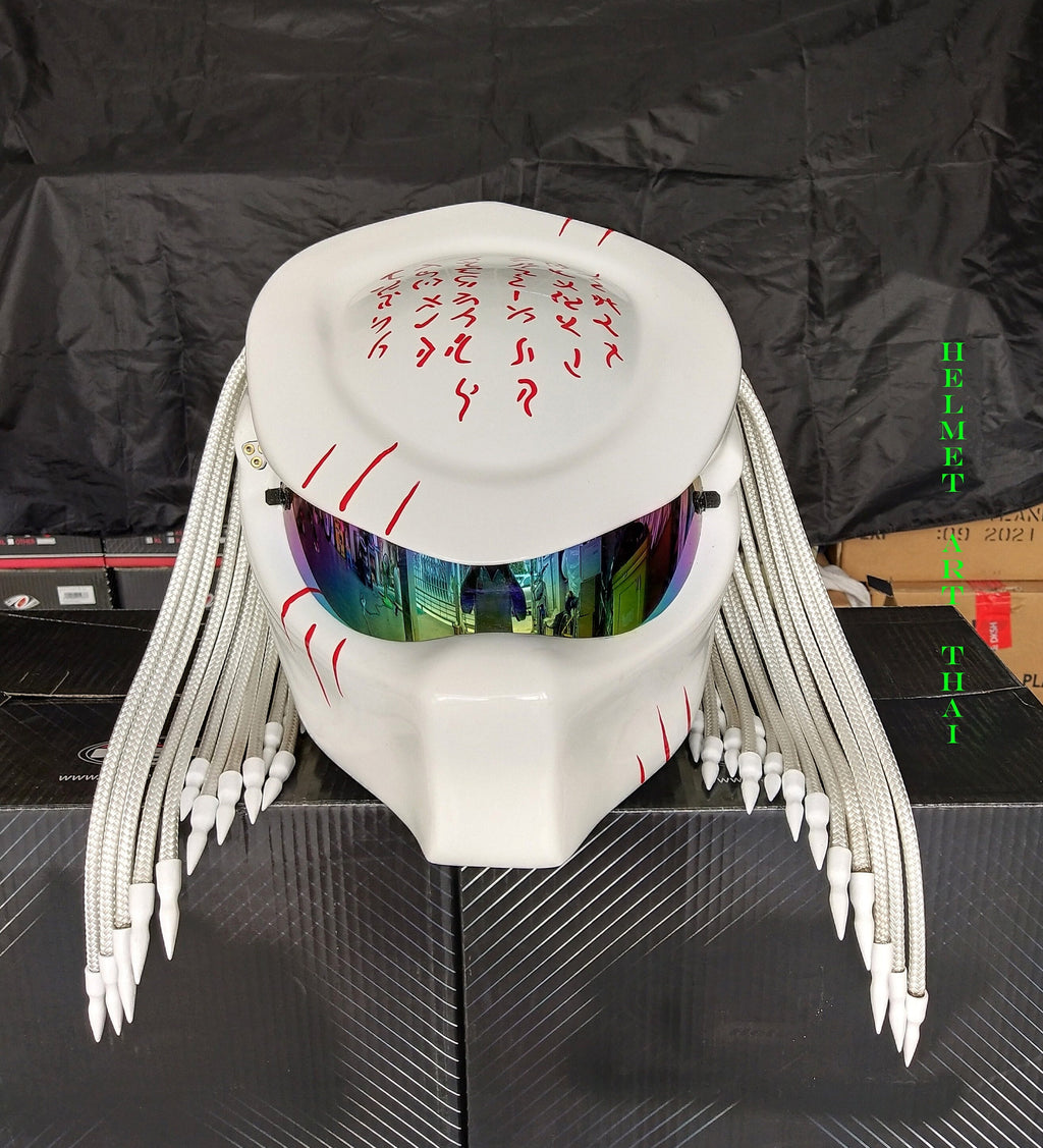 White Predator Custom Motorcycle Helmet 👾✨