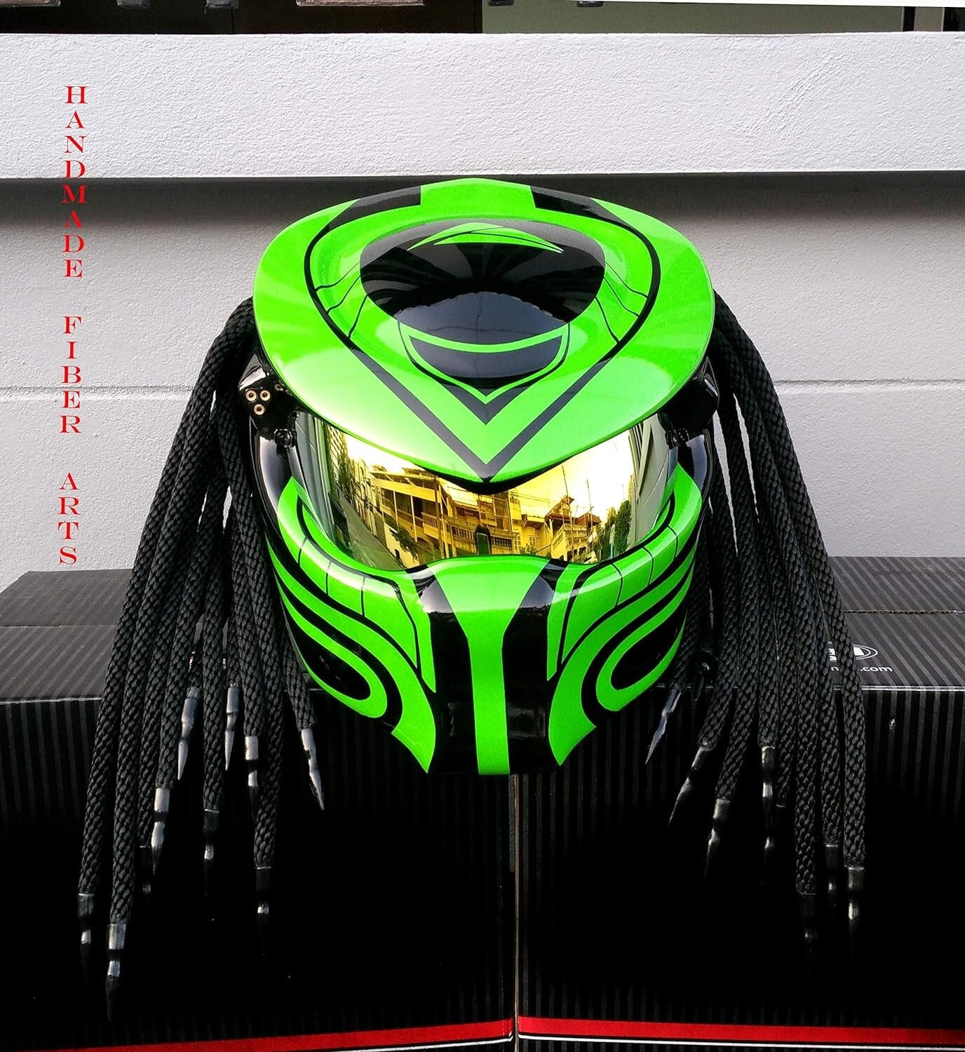 GREEN Custom Predator Motorcycle Helmet