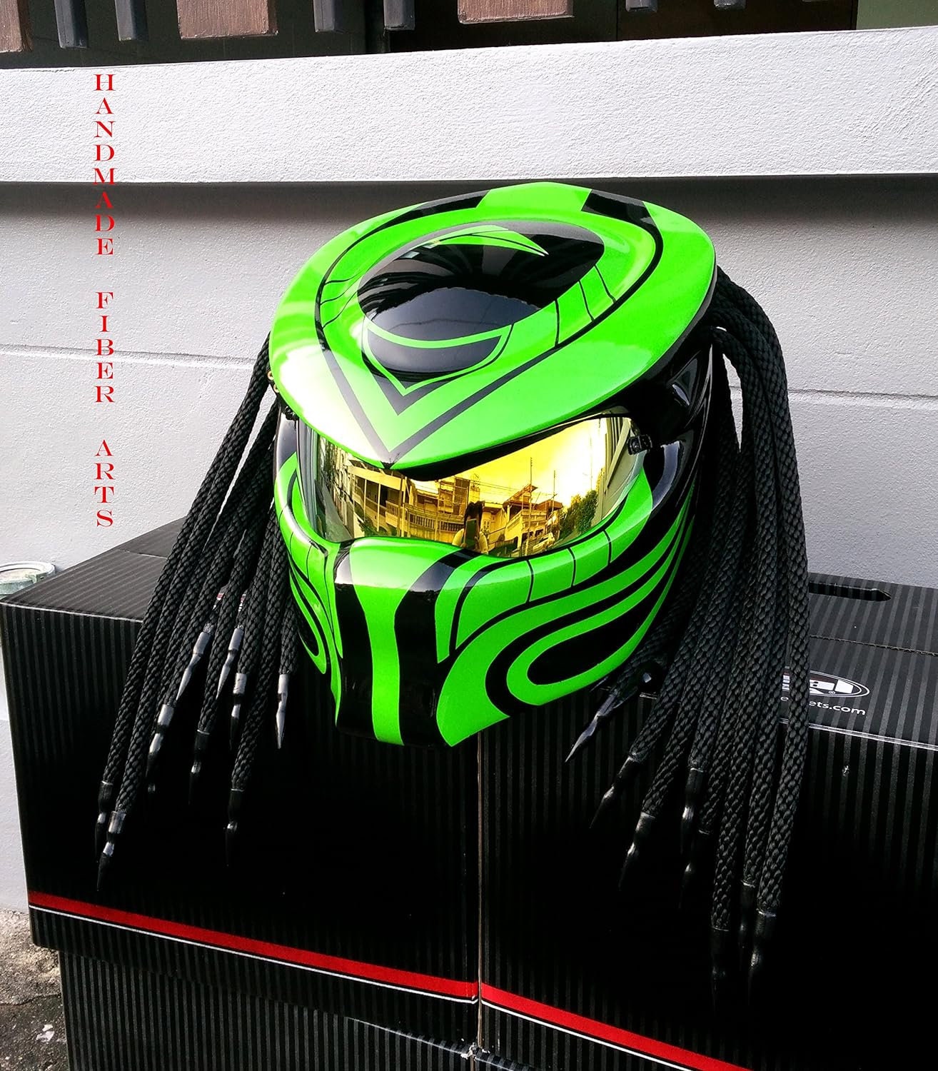 GREEN Custom Predator Motorcycle Helmet