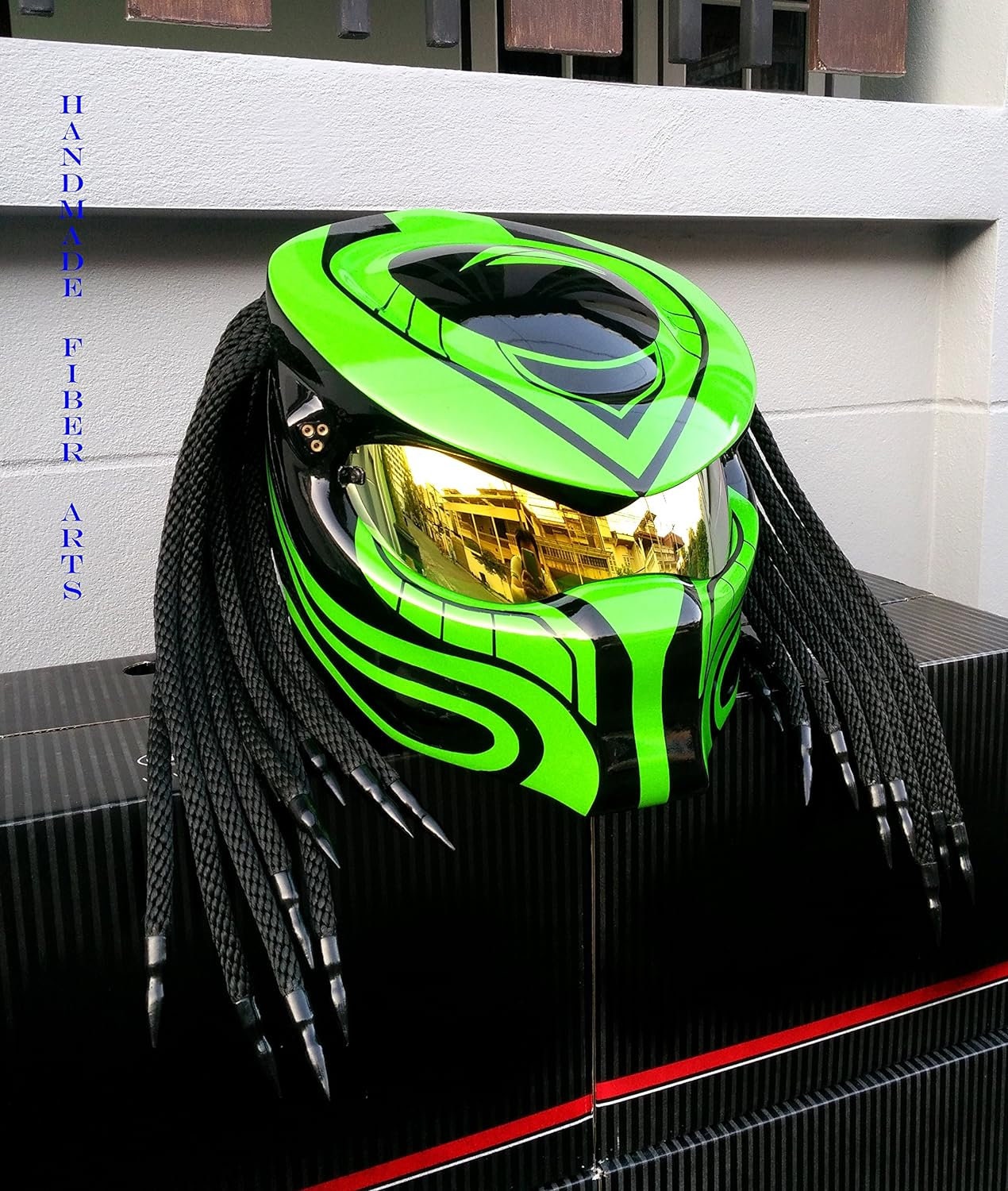 GREEN Custom Predator Motorcycle Helmet