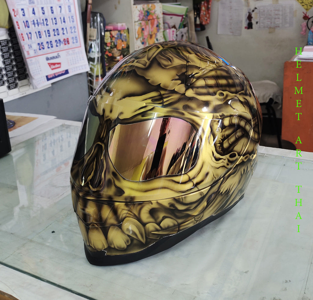 Gold Custom Airbrushed Motorcycle Helmet