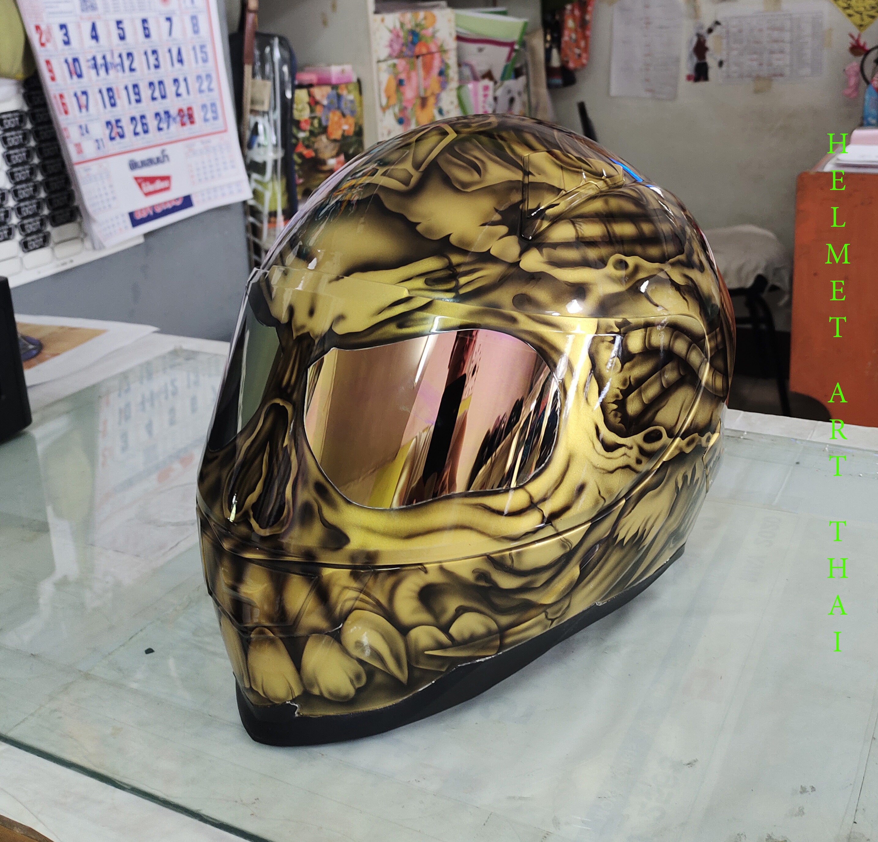 Gold Custom Airbrushed Motorcycle Helmet
