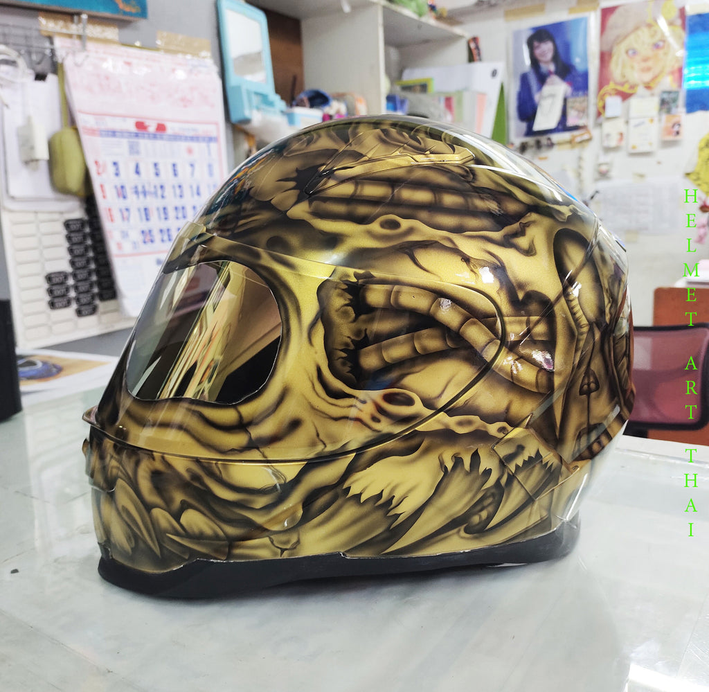 Gold Custom Airbrushed Motorcycle Helmet