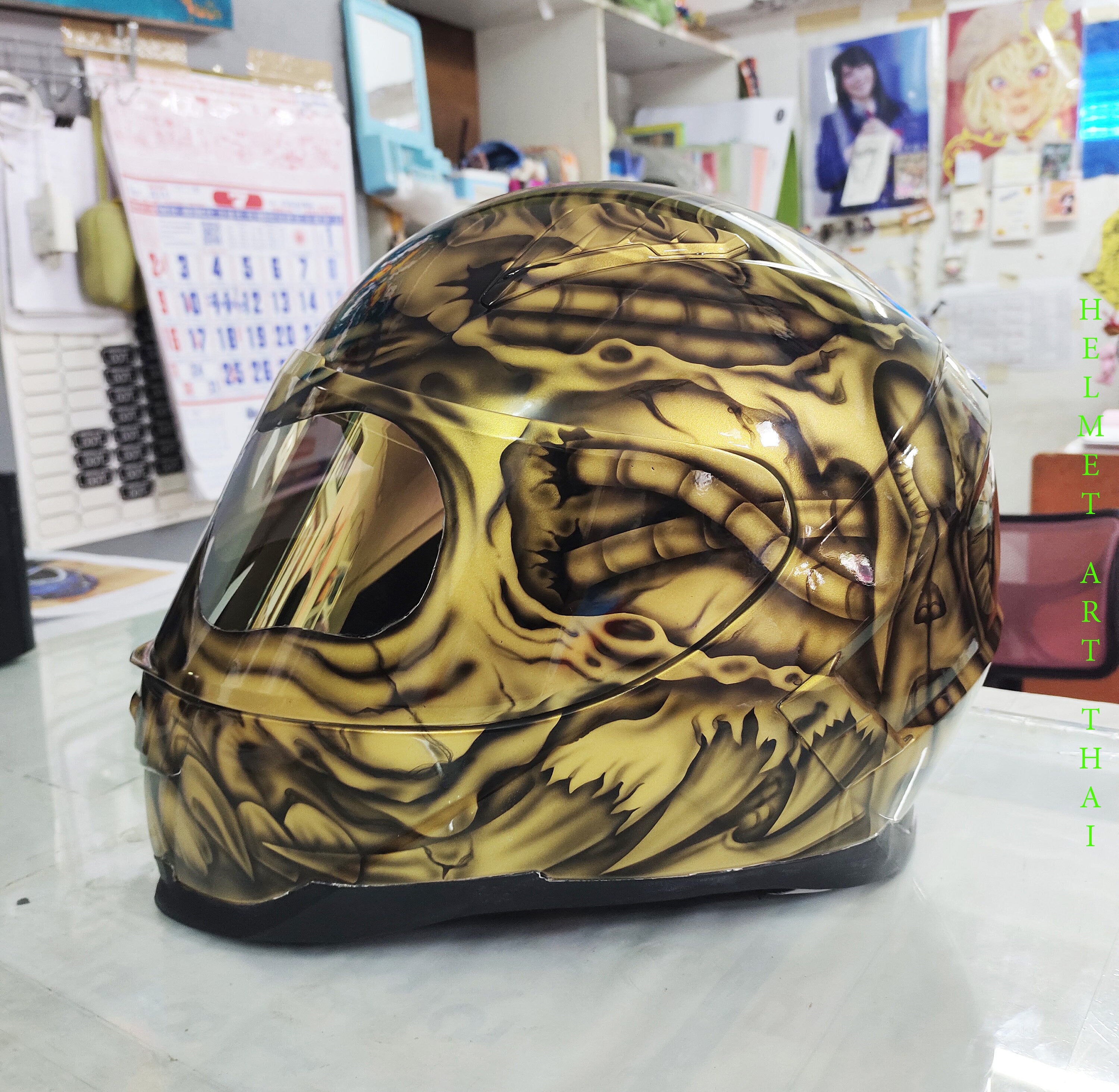 Gold Custom Airbrushed Motorcycle Helmet