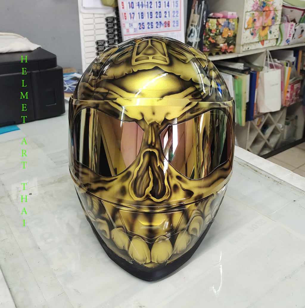 Gold Custom Airbrushed Motorcycle Helmet