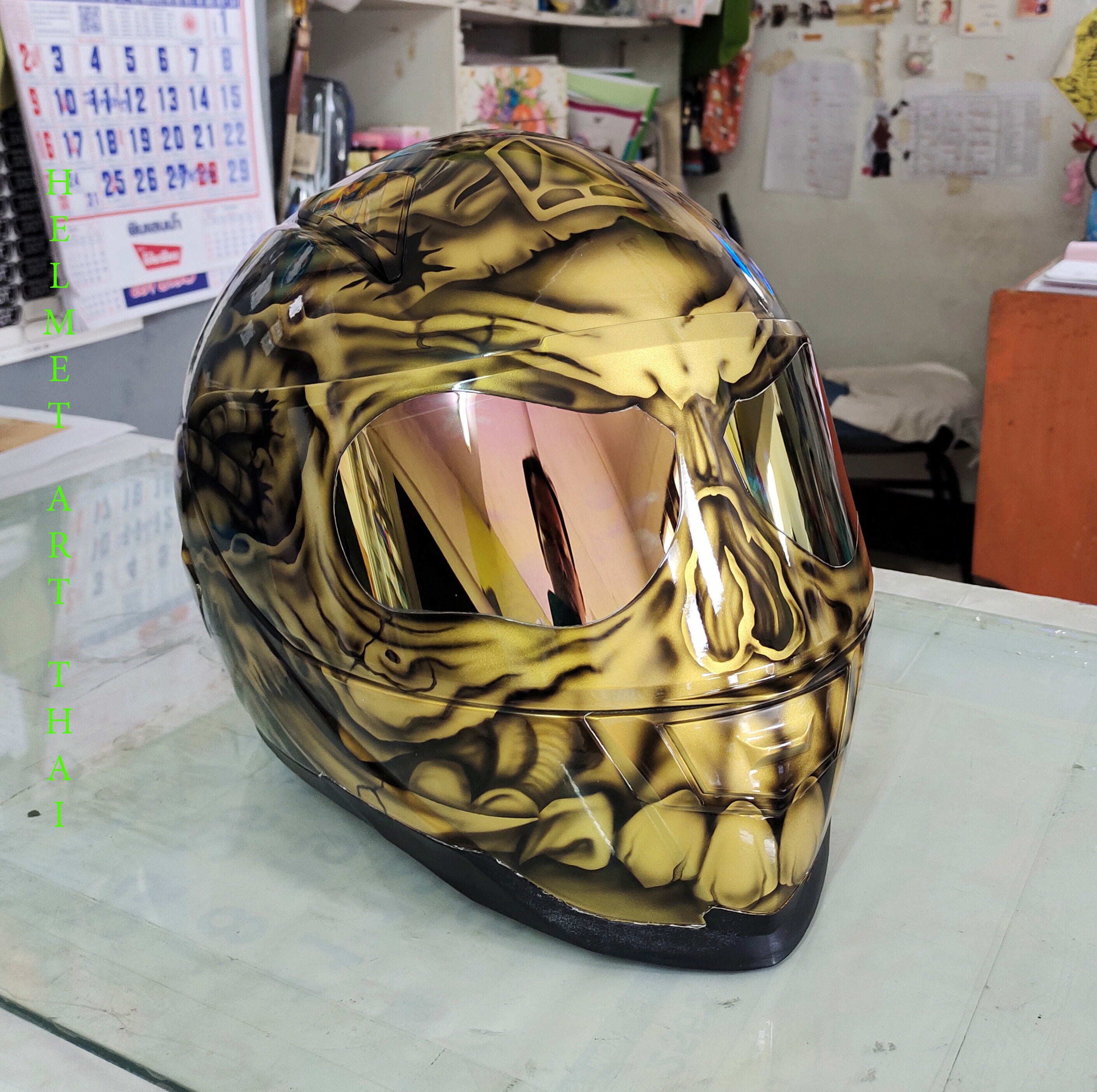 Gold Custom Airbrushed Motorcycle Helmet