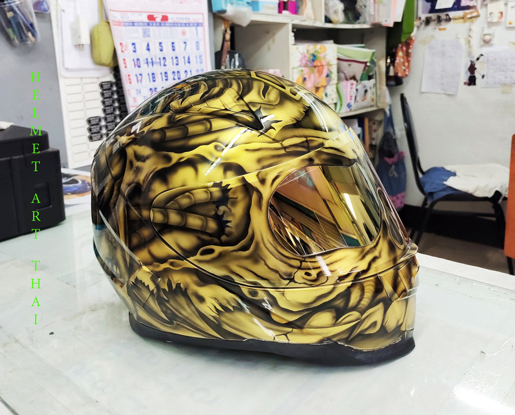 Gold Custom Airbrushed Motorcycle Helmet