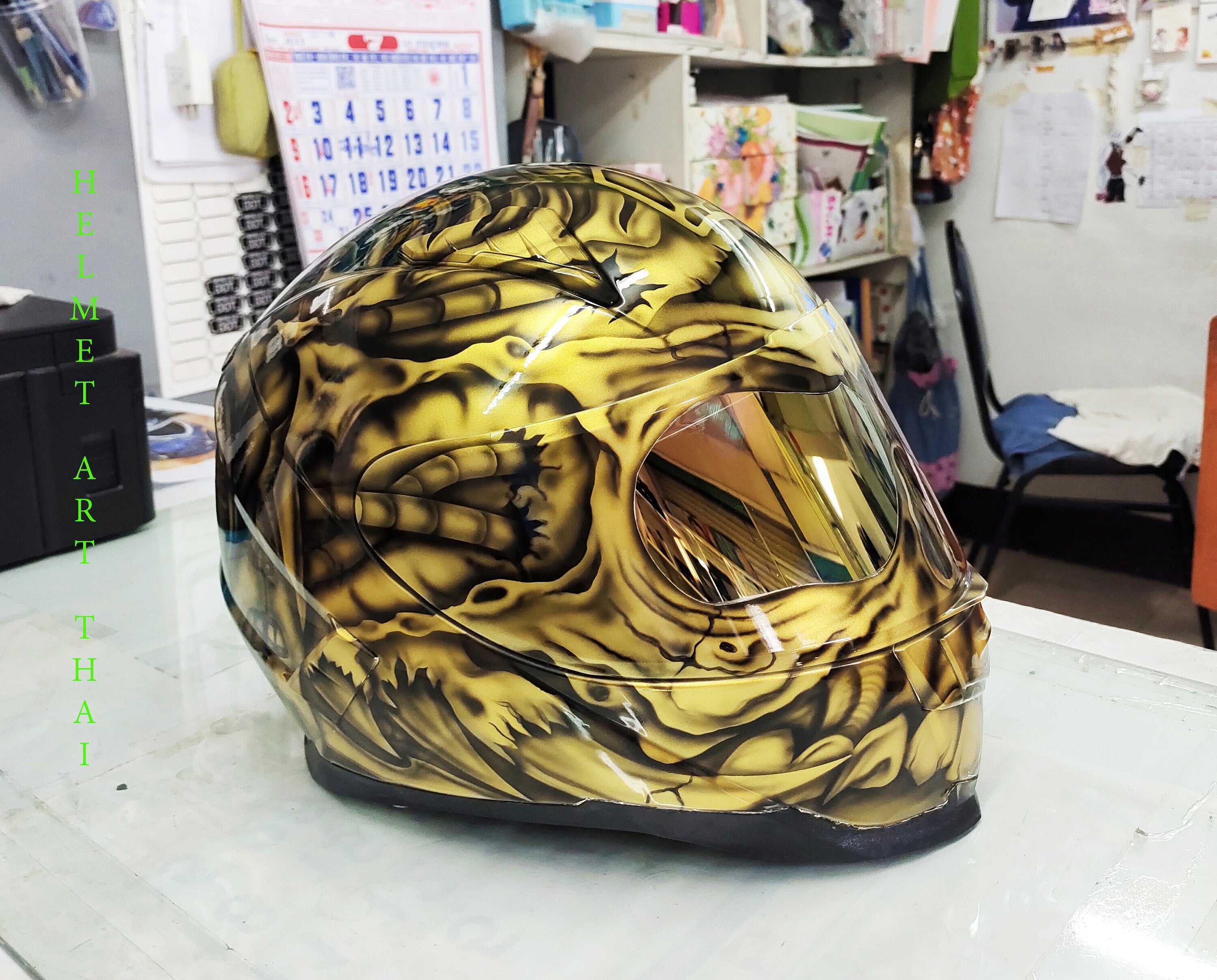 Gold Custom Airbrushed Motorcycle Helmet