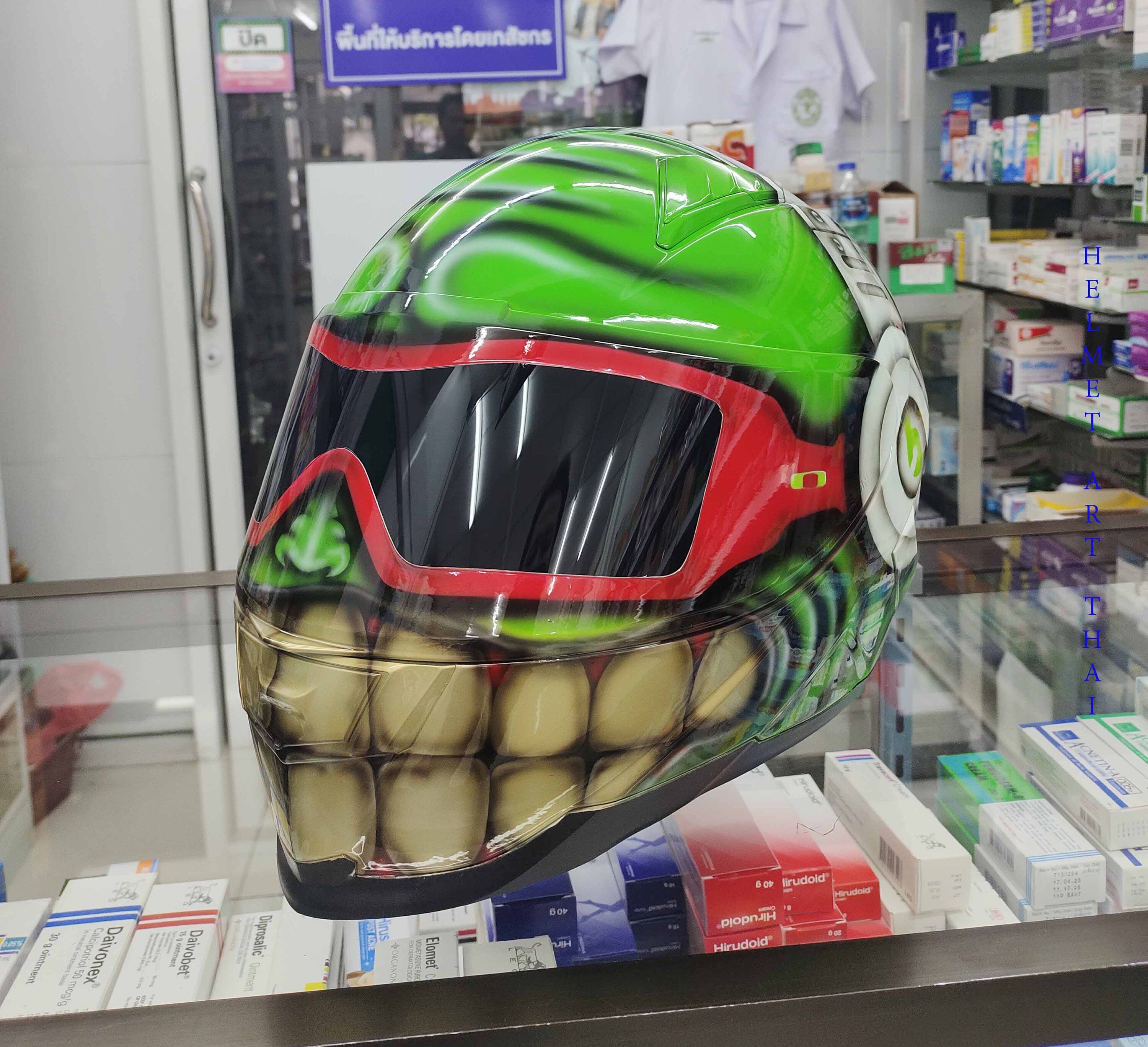 GREEN Custom Smiley Face  Motorcycle Helmet