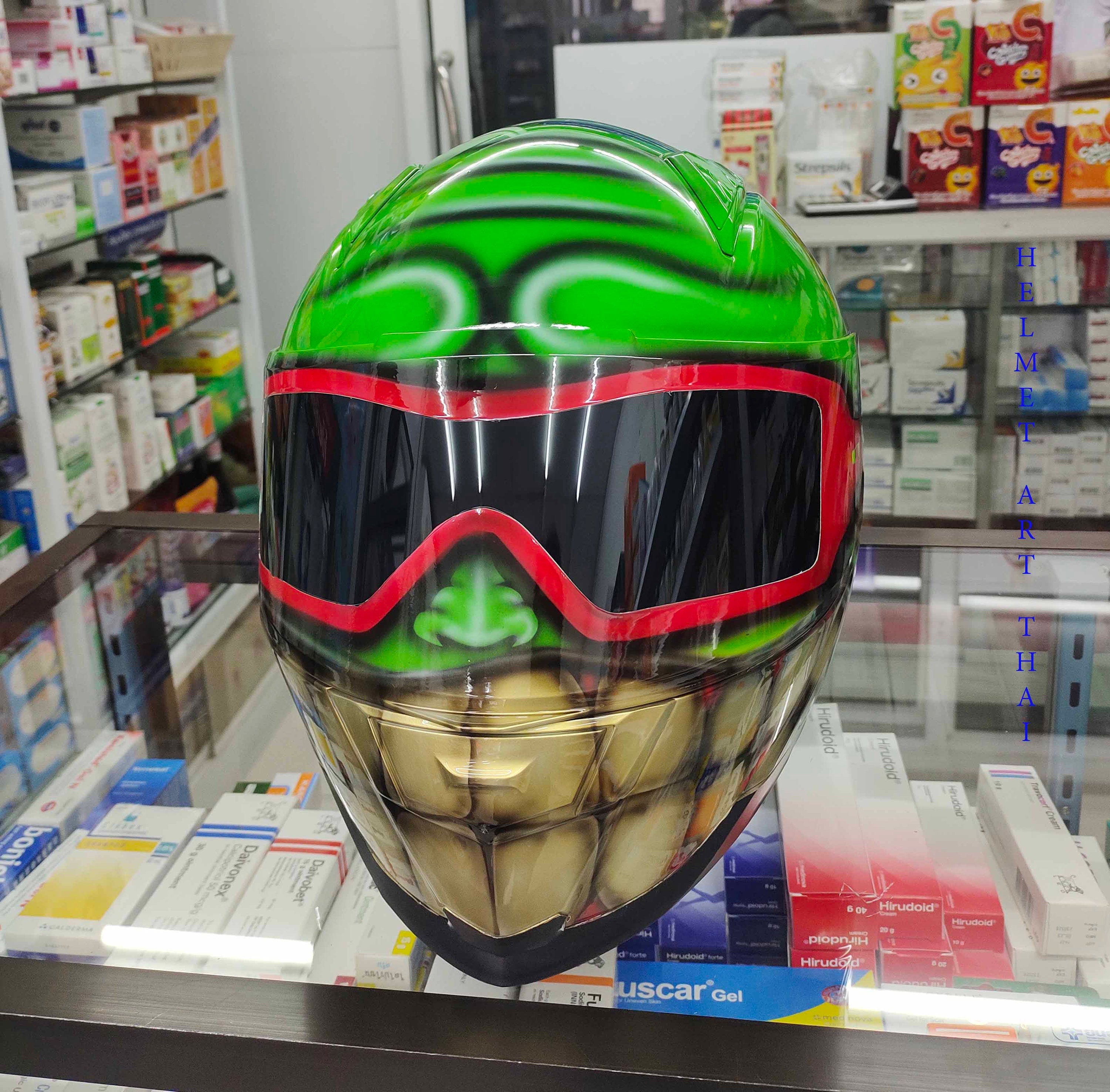GREEN Custom Smiley Face  Motorcycle Helmet