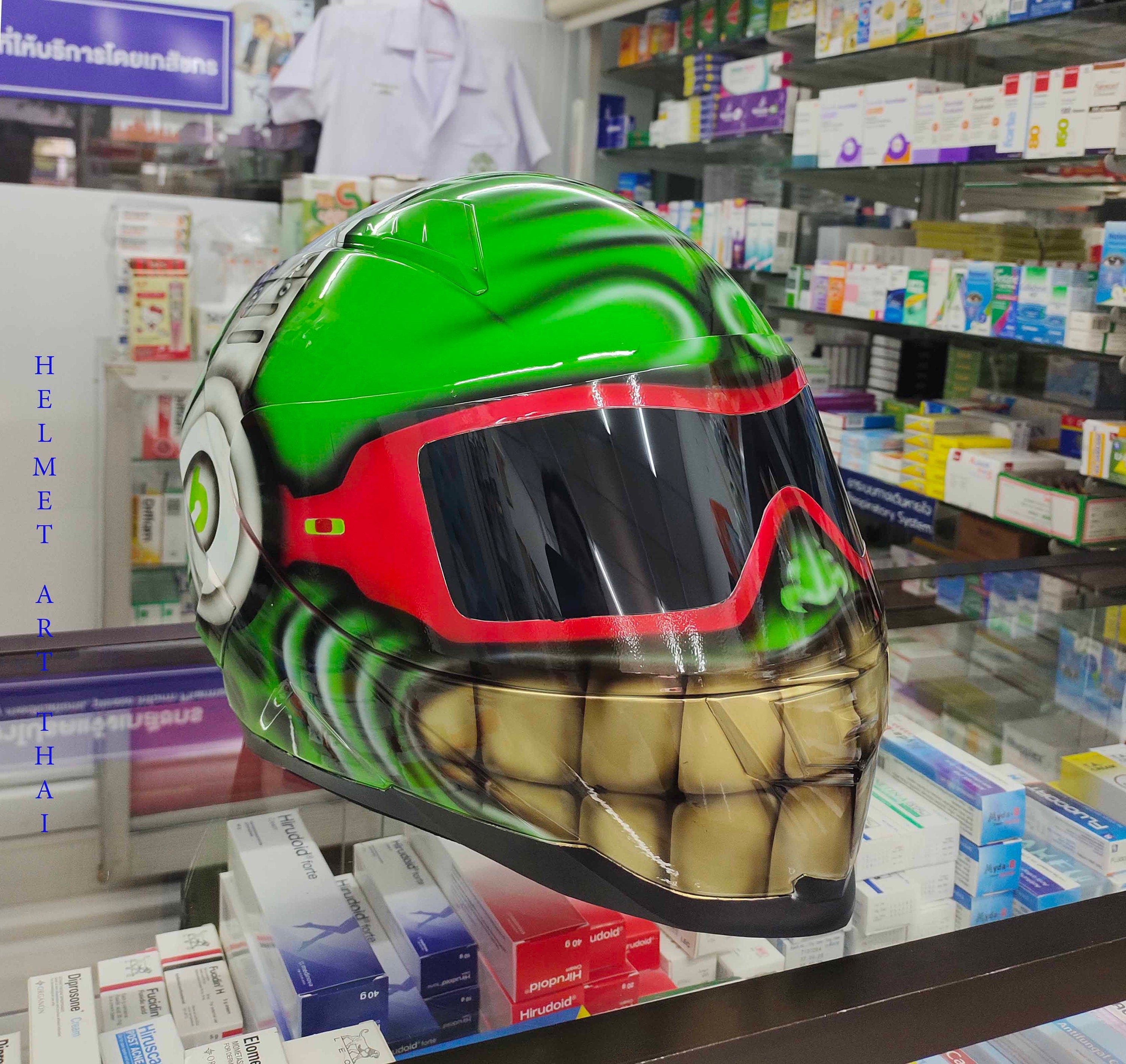 GREEN Custom Smiley Face  Motorcycle Helmet