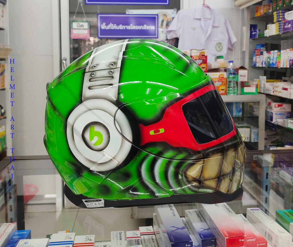 GREEN Custom Smiley Face  Motorcycle Helmet