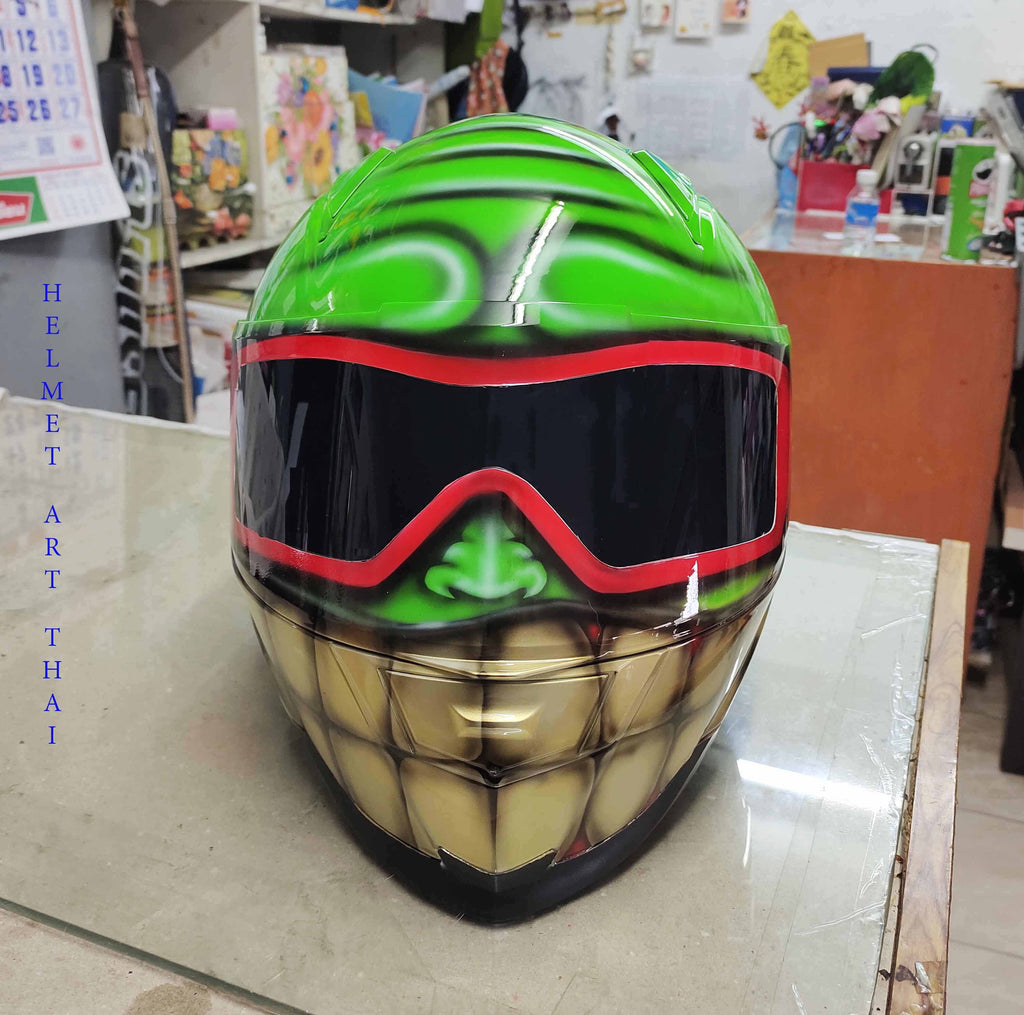 GREEN Custom Smiley Face  Motorcycle Helmet