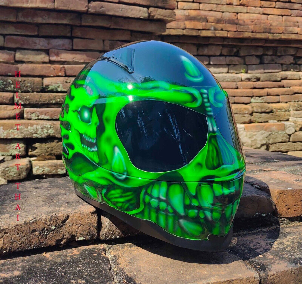 CASQUE MOTO GREEN CUSTOM AIRBRUSHED