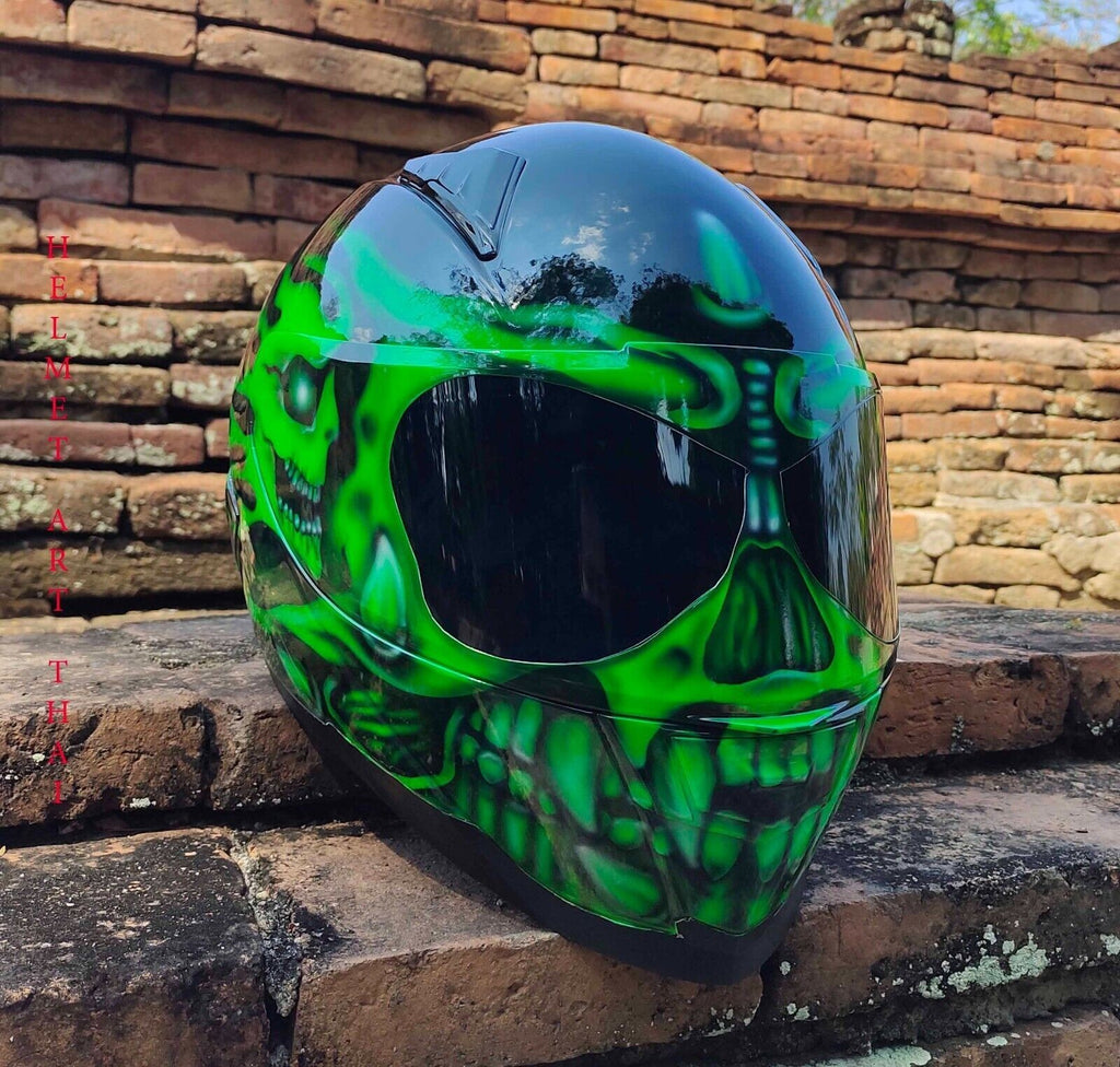 CASQUE MOTO GREEN CUSTOM AIRBRUSHED
