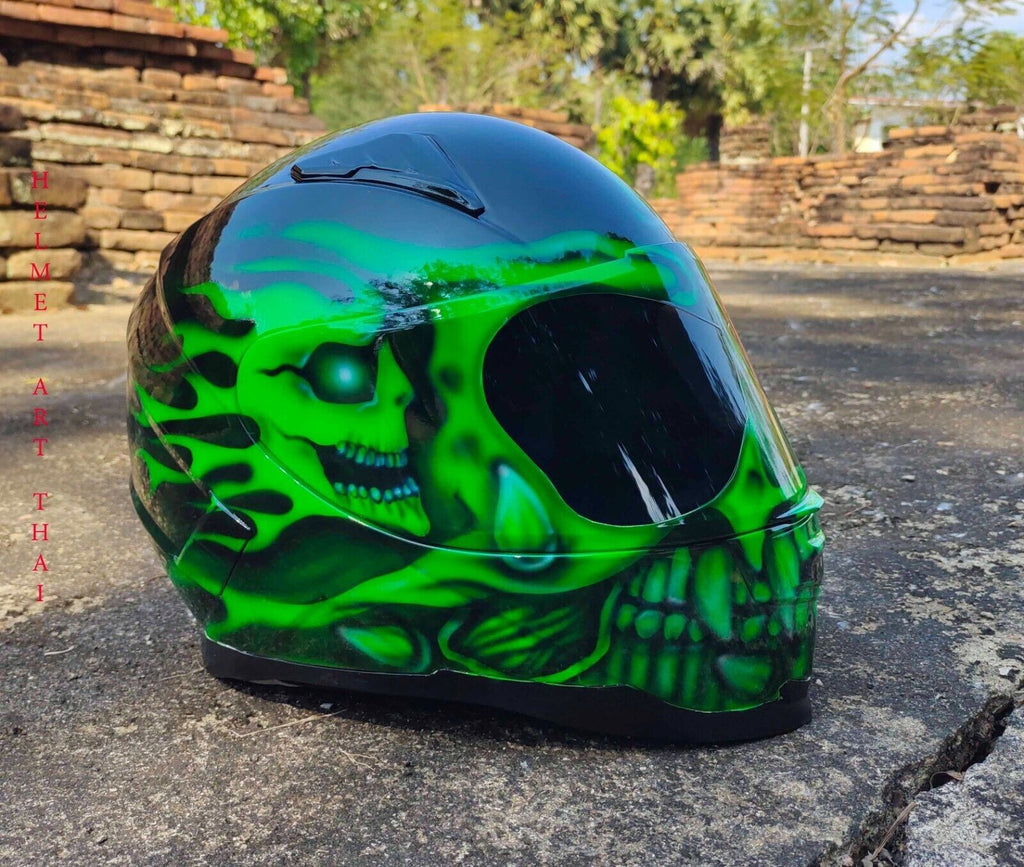CASQUE MOTO GREEN CUSTOM AIRBRUSHED
