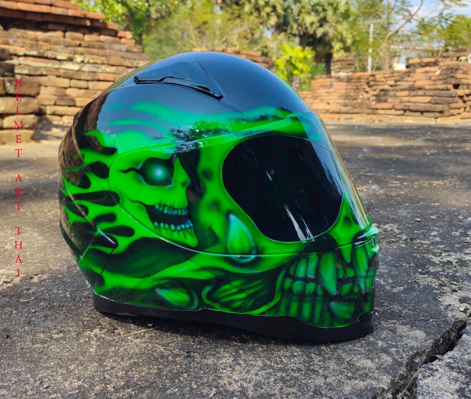 CASQUE MOTO GREEN CUSTOM AIRBRUSHED