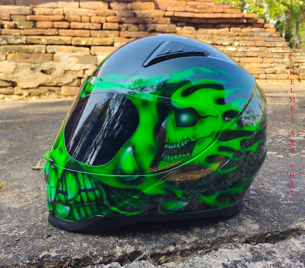CASQUE MOTO GREEN CUSTOM AIRBRUSHED