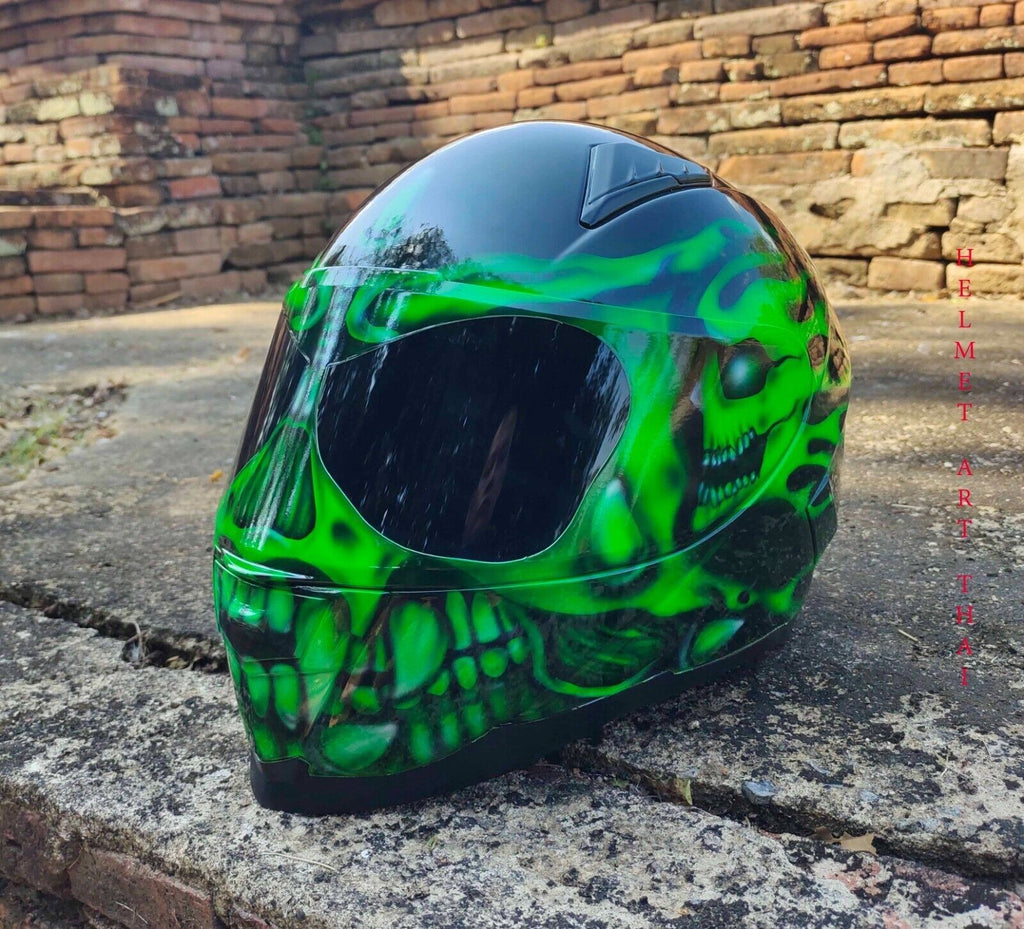 CASQUE MOTO GREEN CUSTOM AIRBRUSHED