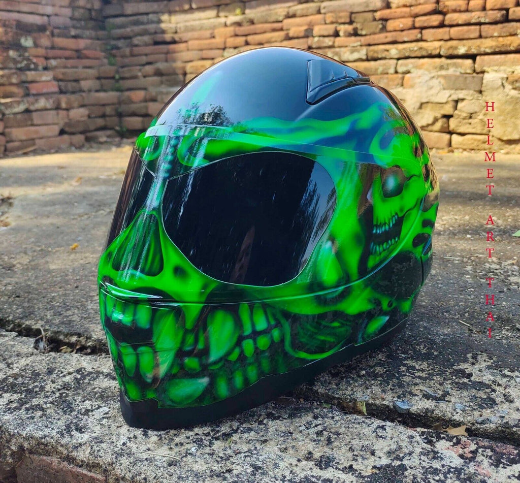 CASQUE MOTO GREEN CUSTOM AIRBRUSHED