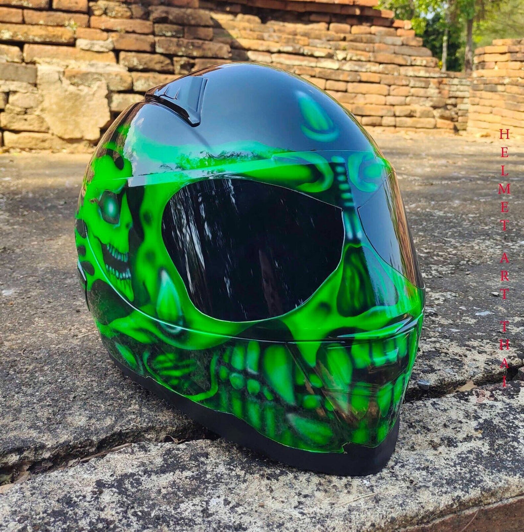 CASQUE MOTO GREEN CUSTOM AIRBRUSHED